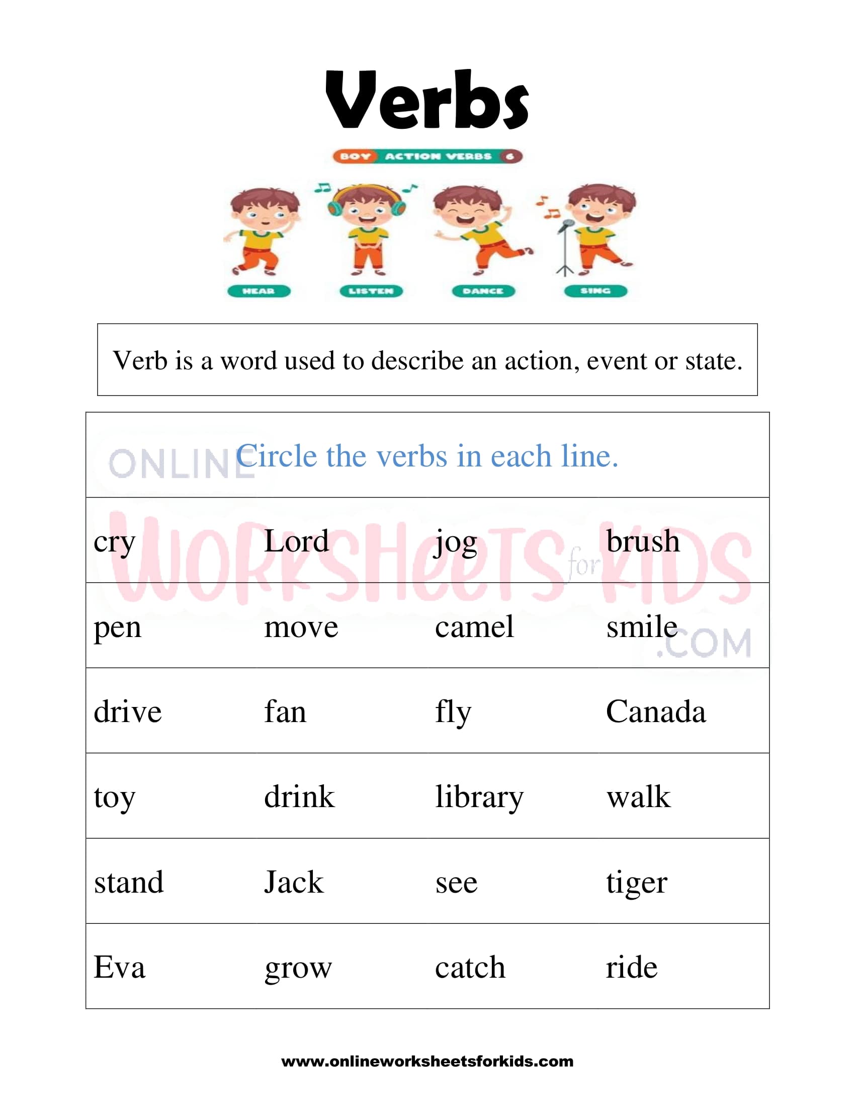 Verbs online exercise for Grade 2