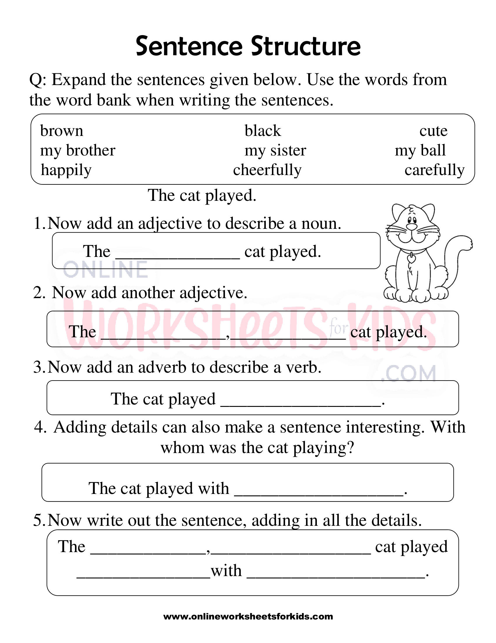 1st grade sentence worksheets
