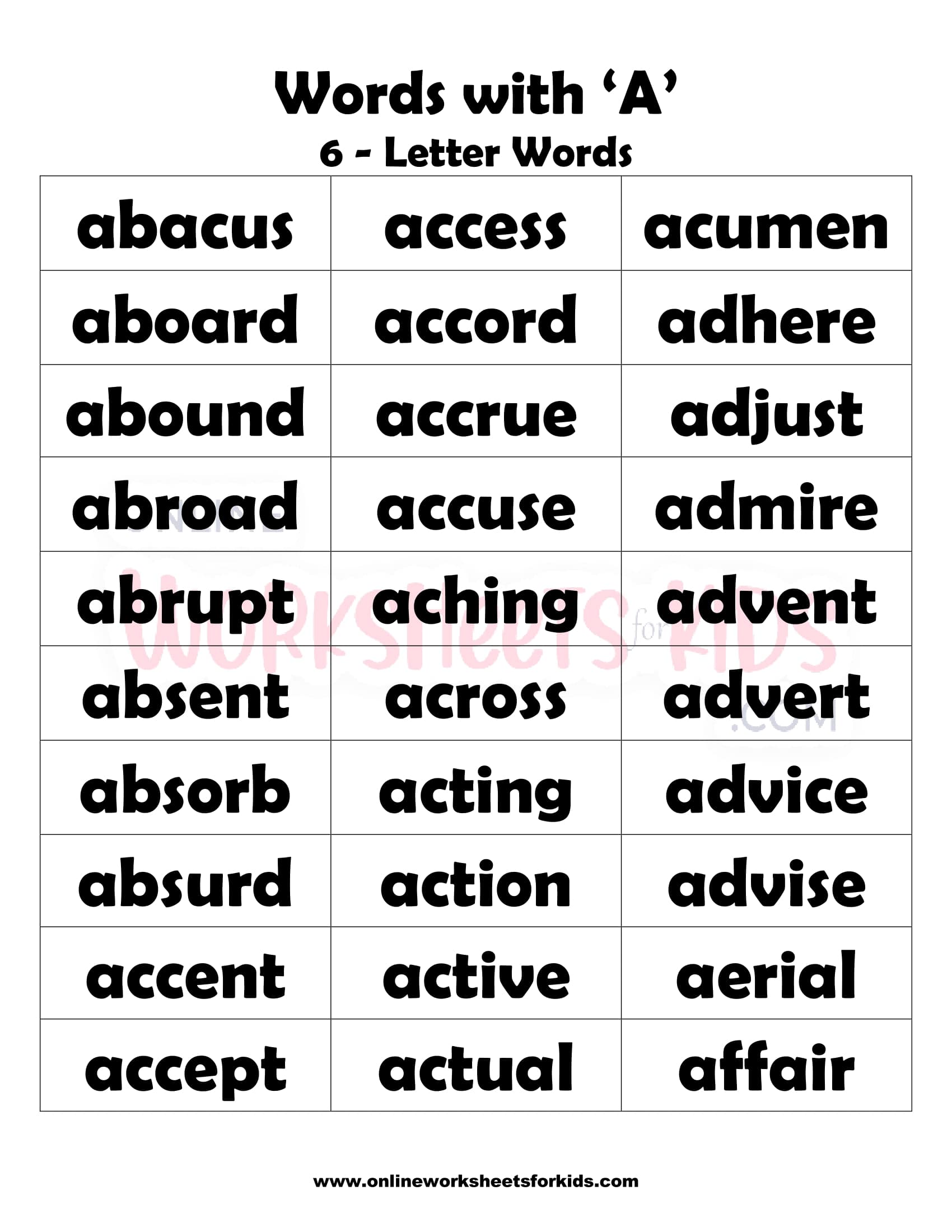 6 Letter Words That Begins With A-1