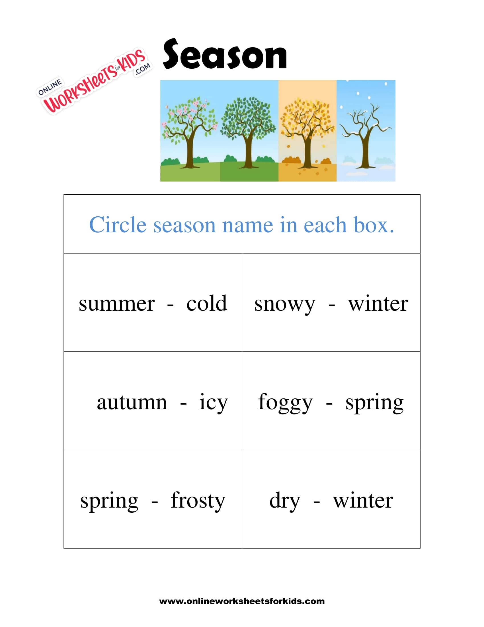 free season worksheet and printable sheets for kids