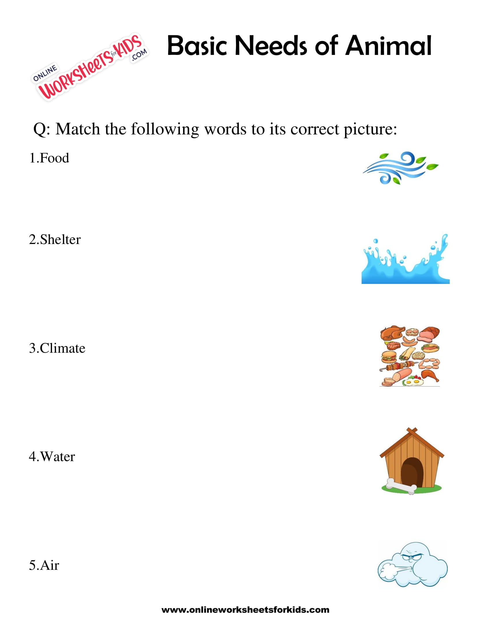 Basic Needs of Animal Worksheet for grade 1-1