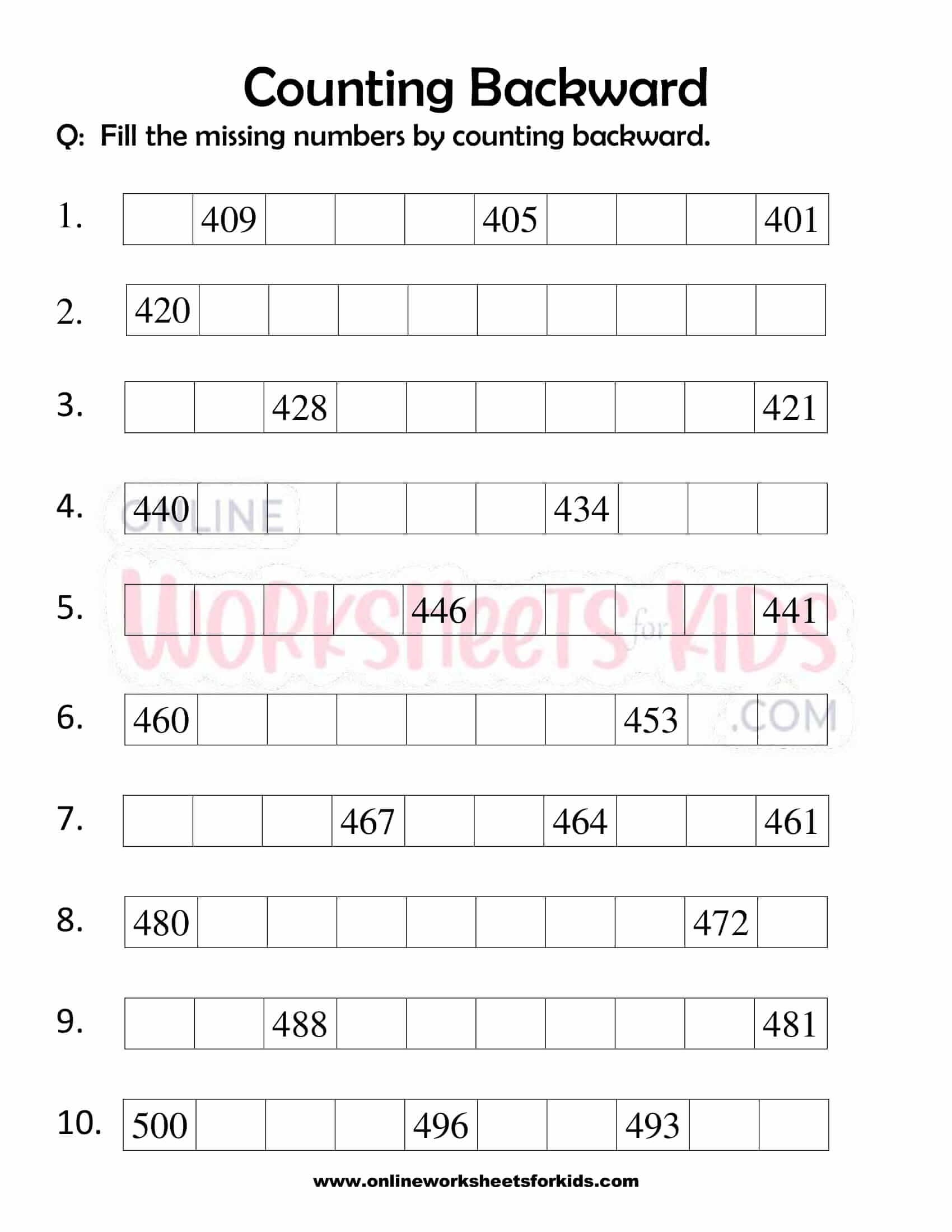 counting backwards worksheets for grade 1 10