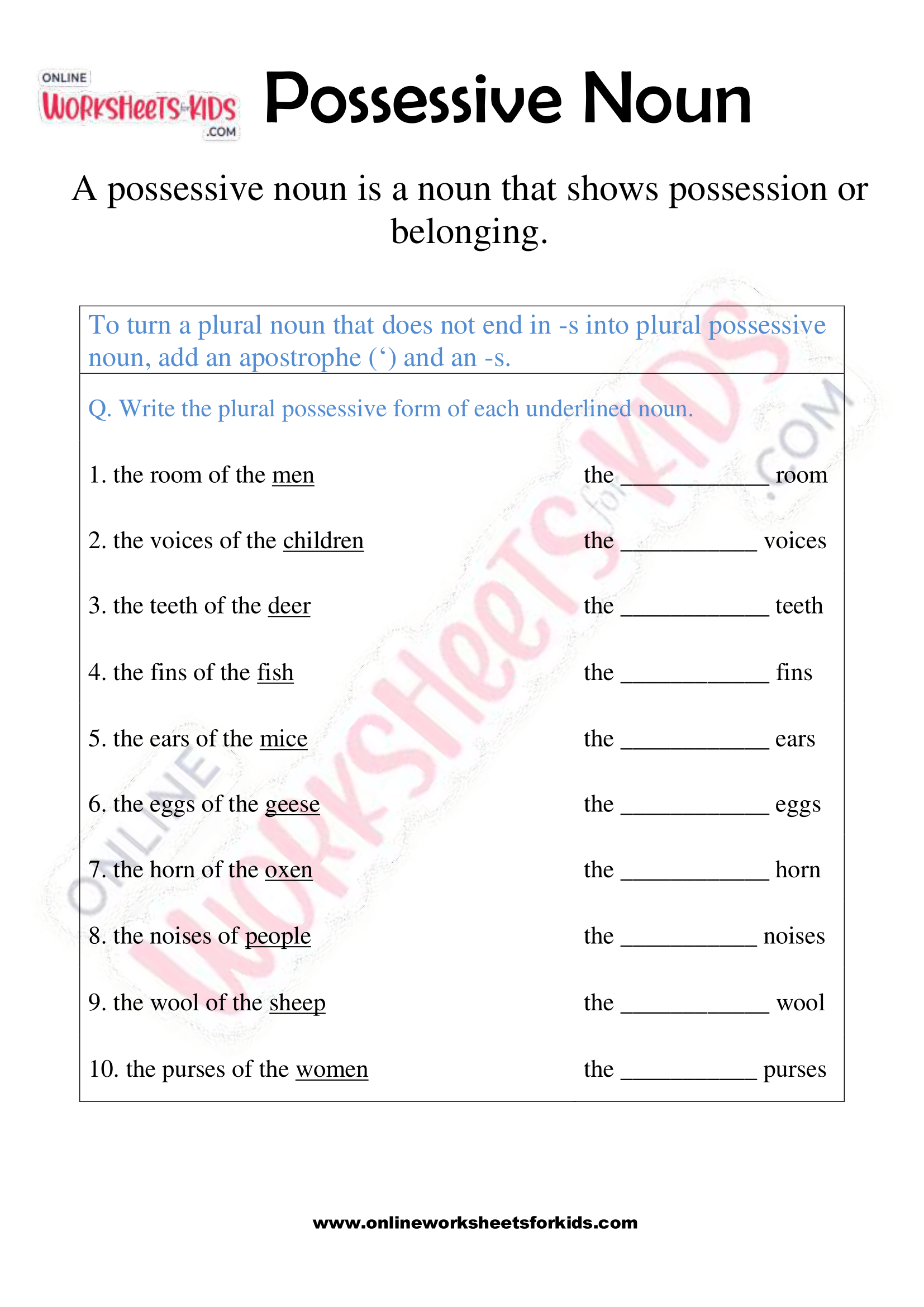 free printable possessive noun worksheets for grade 2