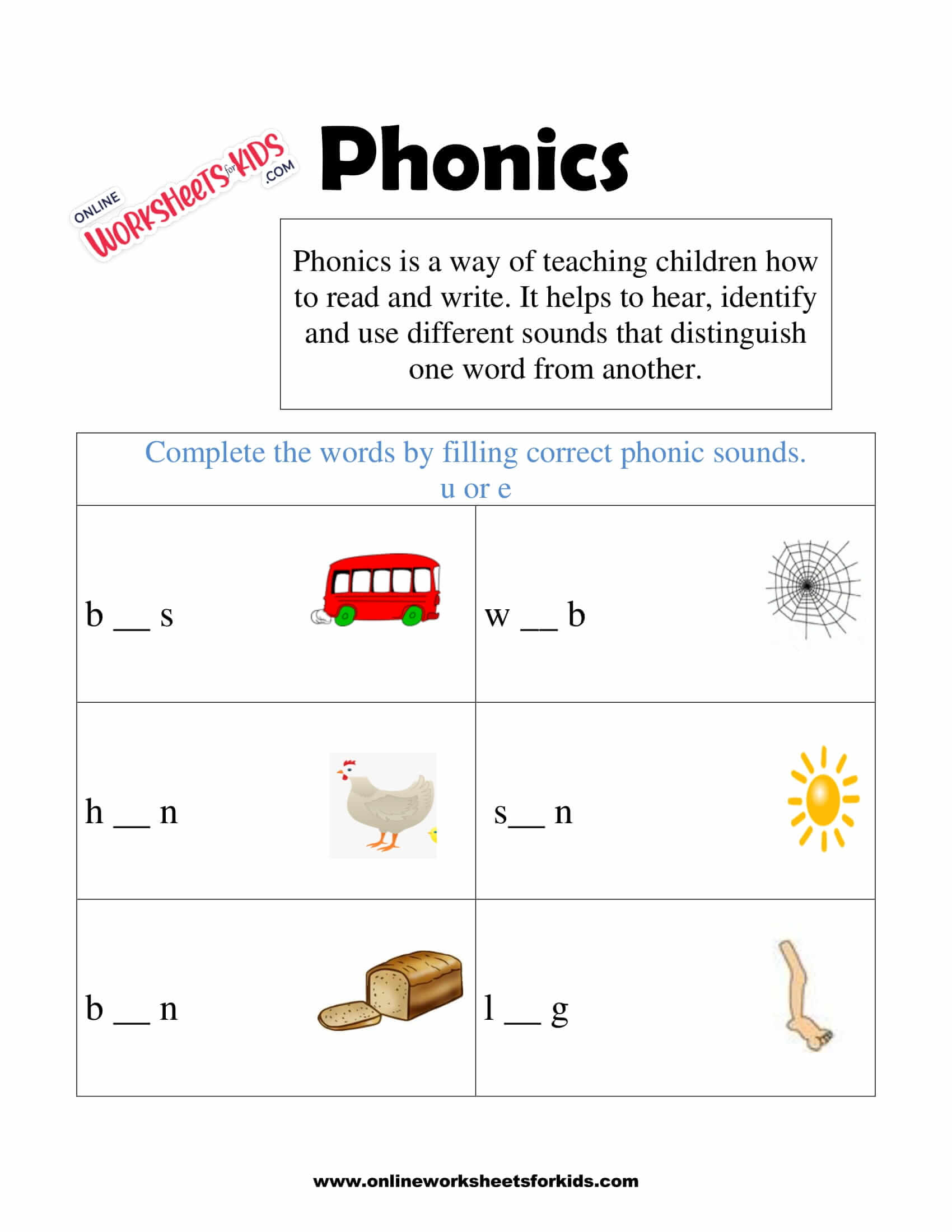 Free Phonics Worksheets And Printable For Kids