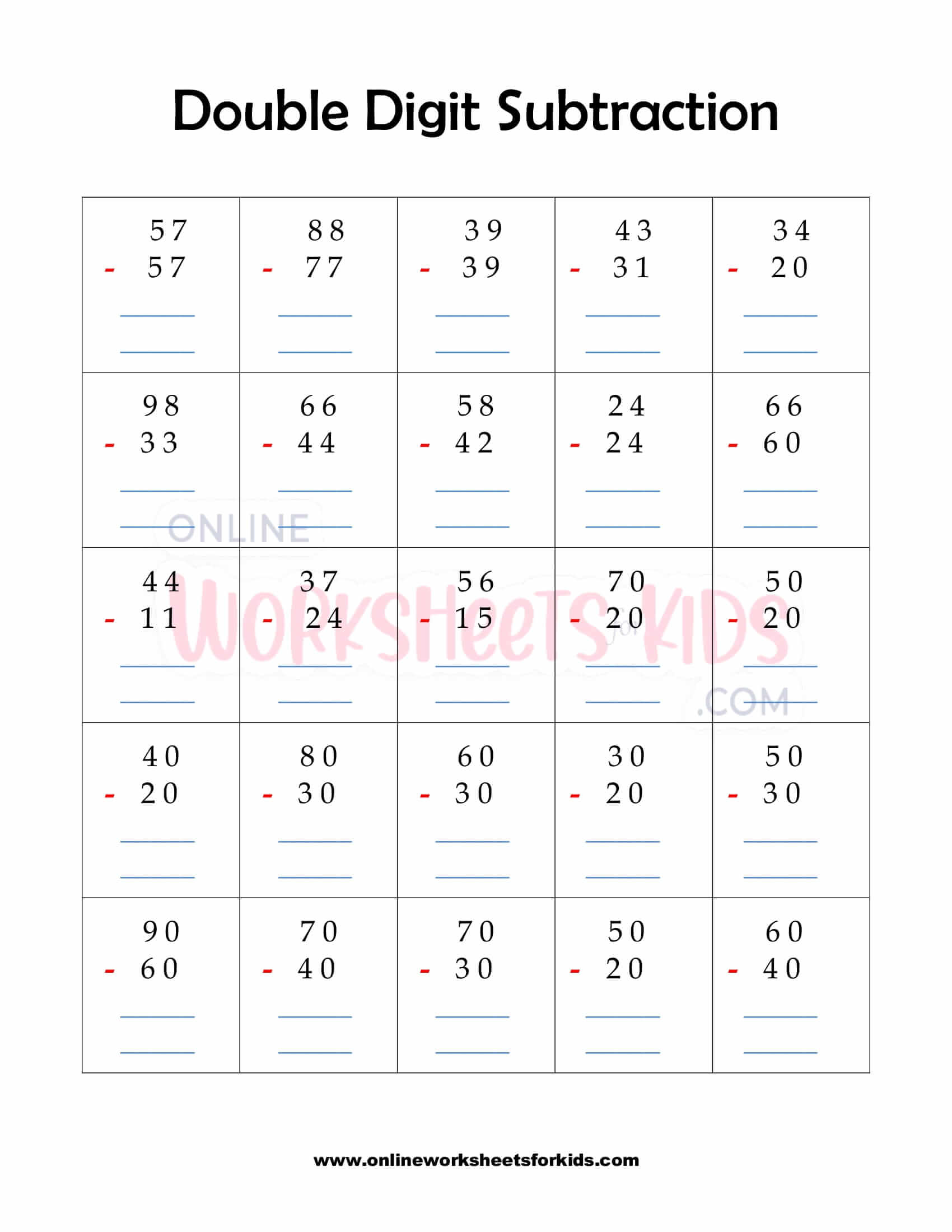 Double Digit Subtraction No Regrouping 5 1094