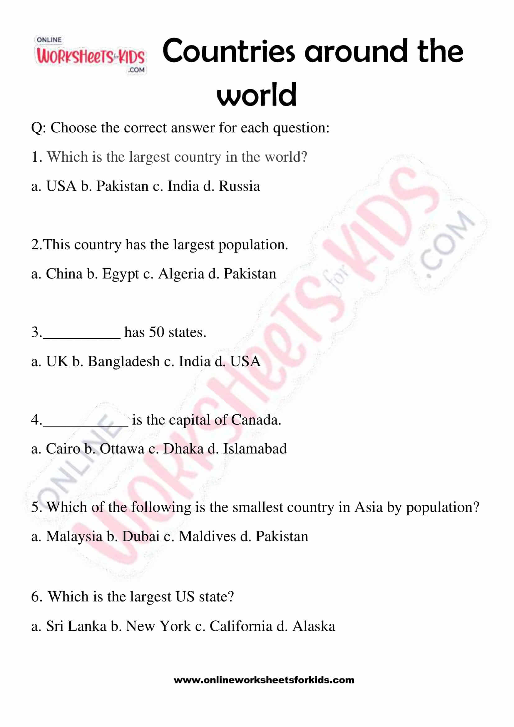 Printable Countries Around The World Worksheets For Grade 2