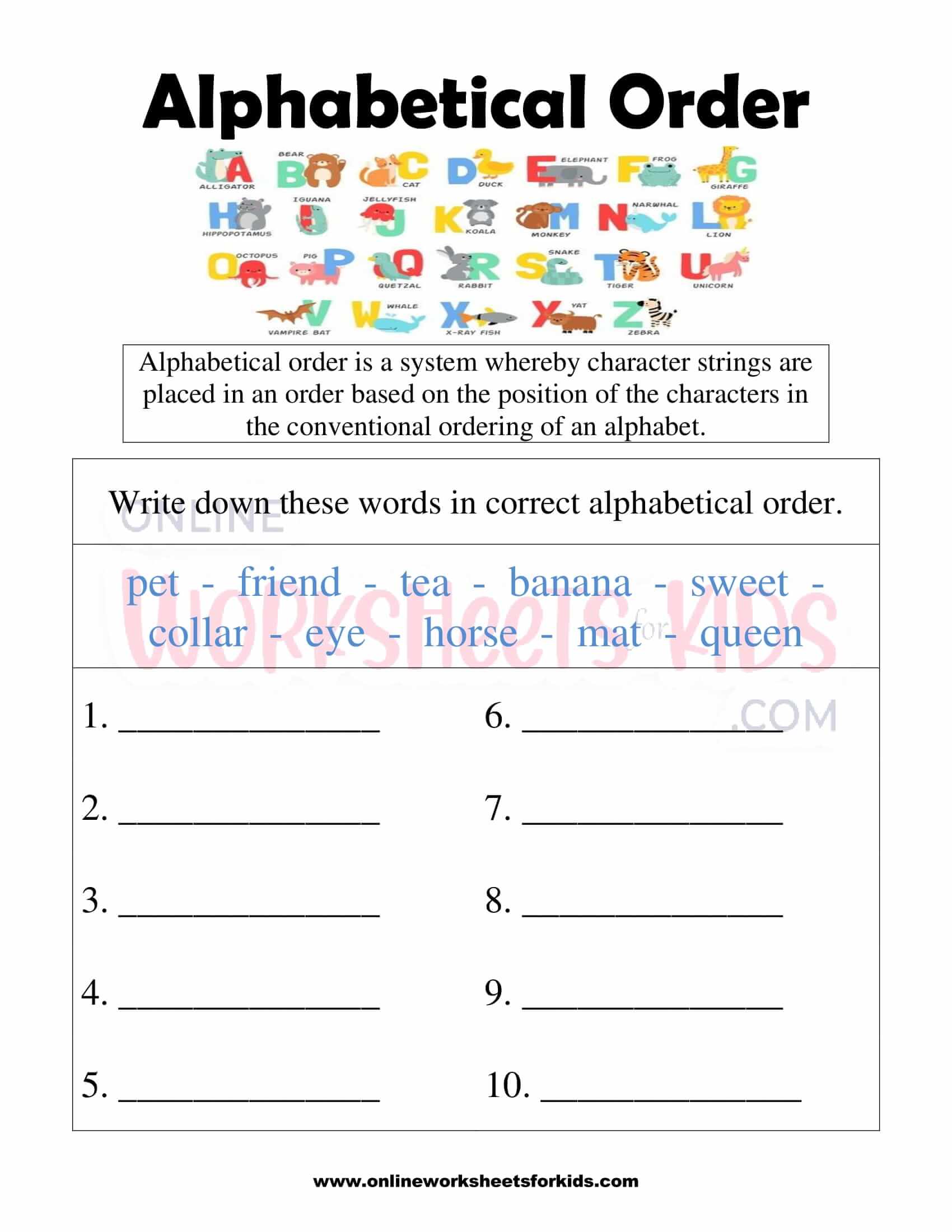 Alphabetical Order Exercises For Grade 4