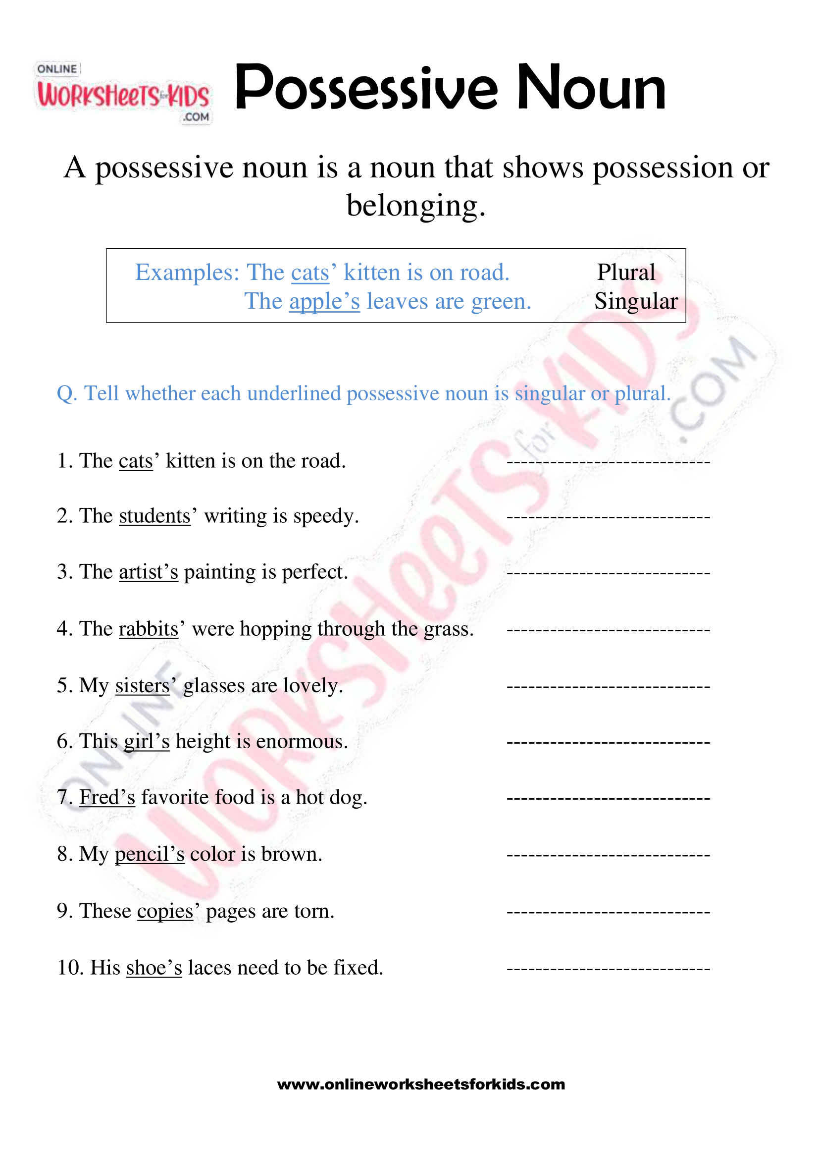 free printable possessive noun worksheets for grade 2