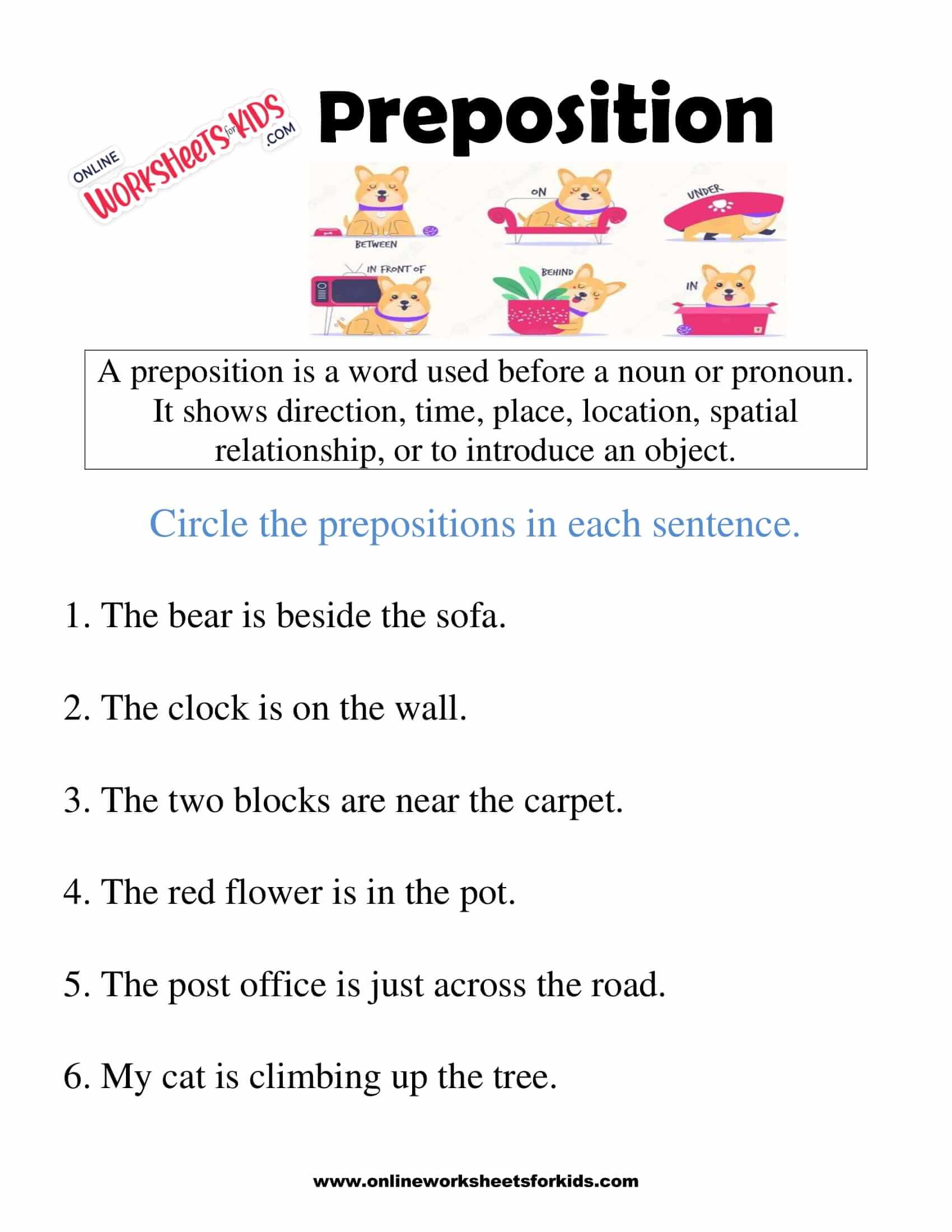 Prepositions Worksheets For Grade 4