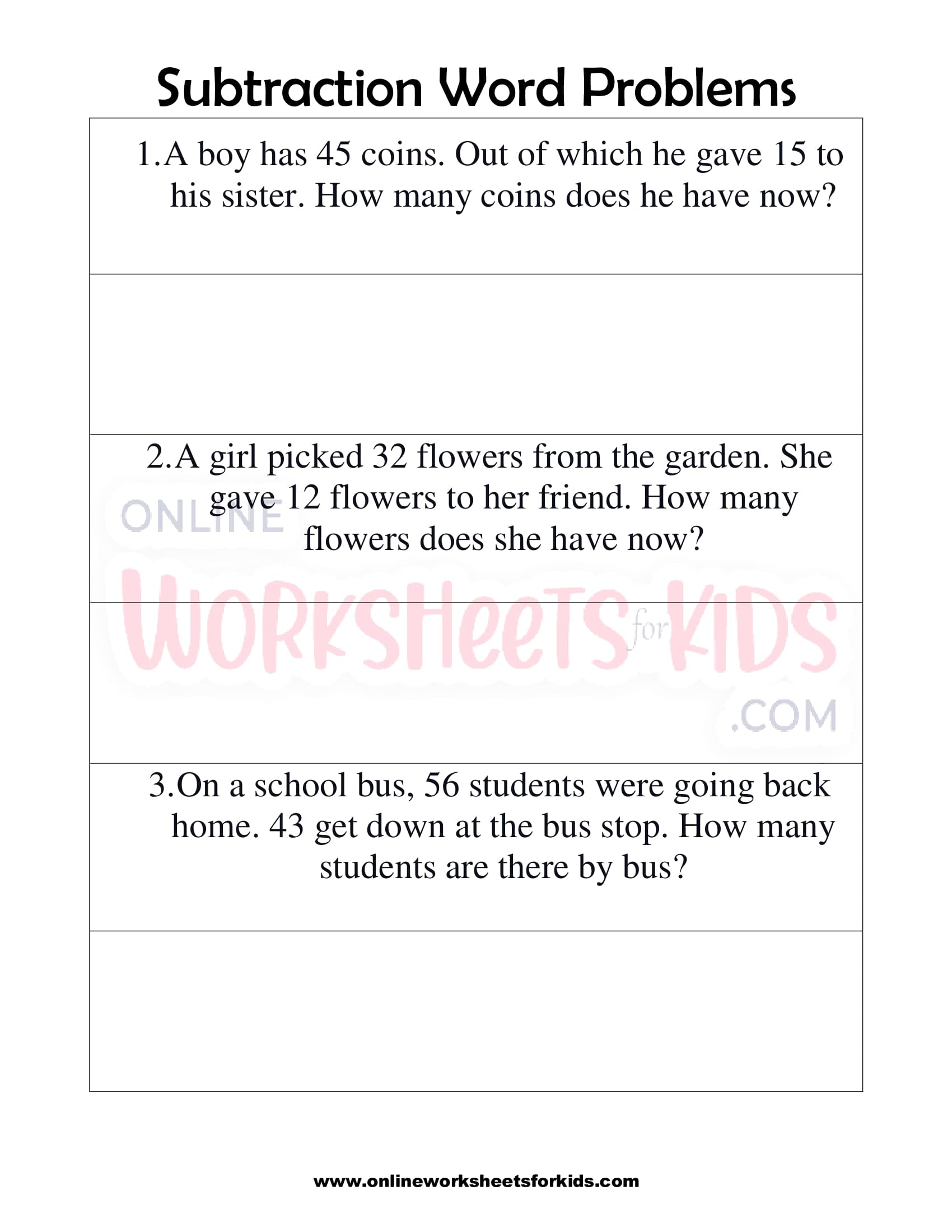 subtraction word problems worksheets for grade 1