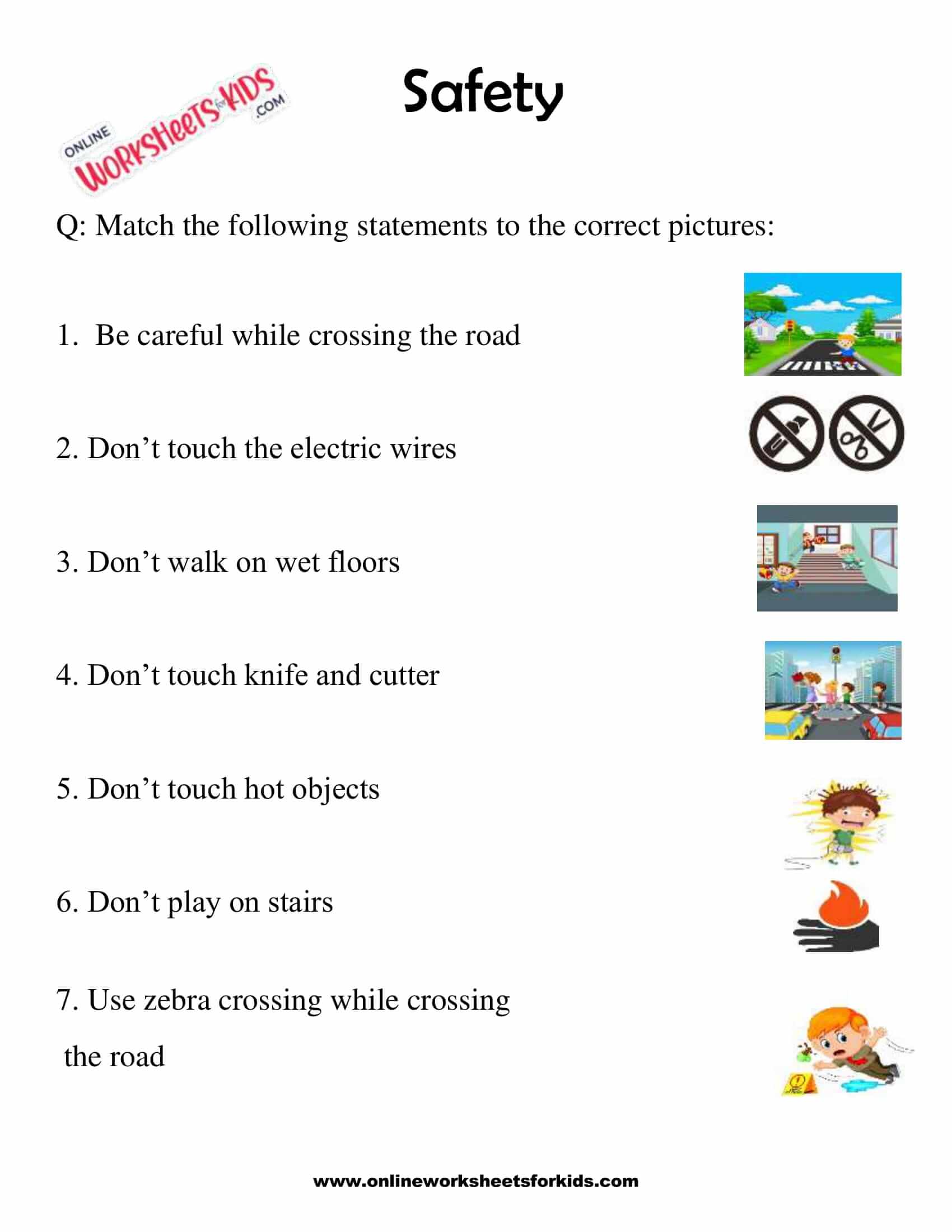 Download Free Safety Worksheets for Grade 1