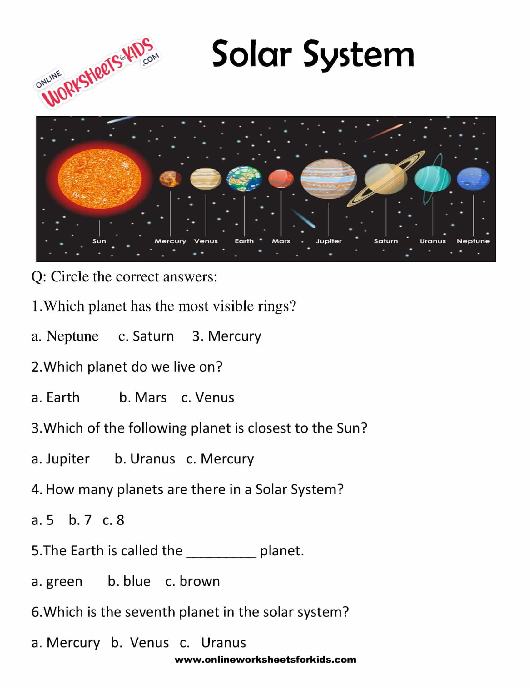 Solar System Planets For Kids Worksheets