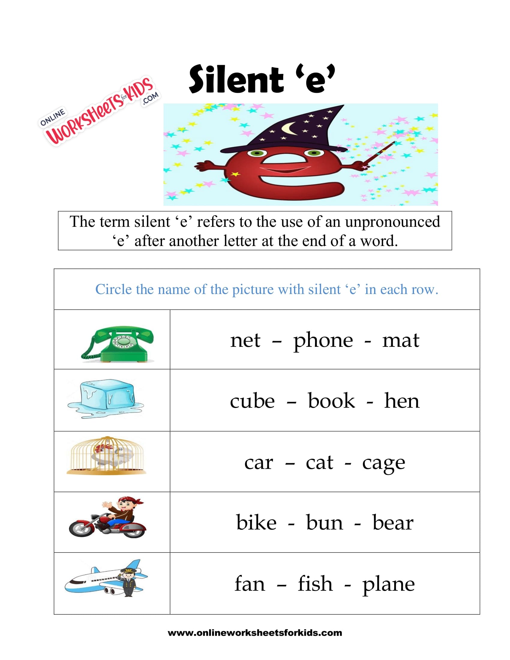 Silent E Worksheets 5