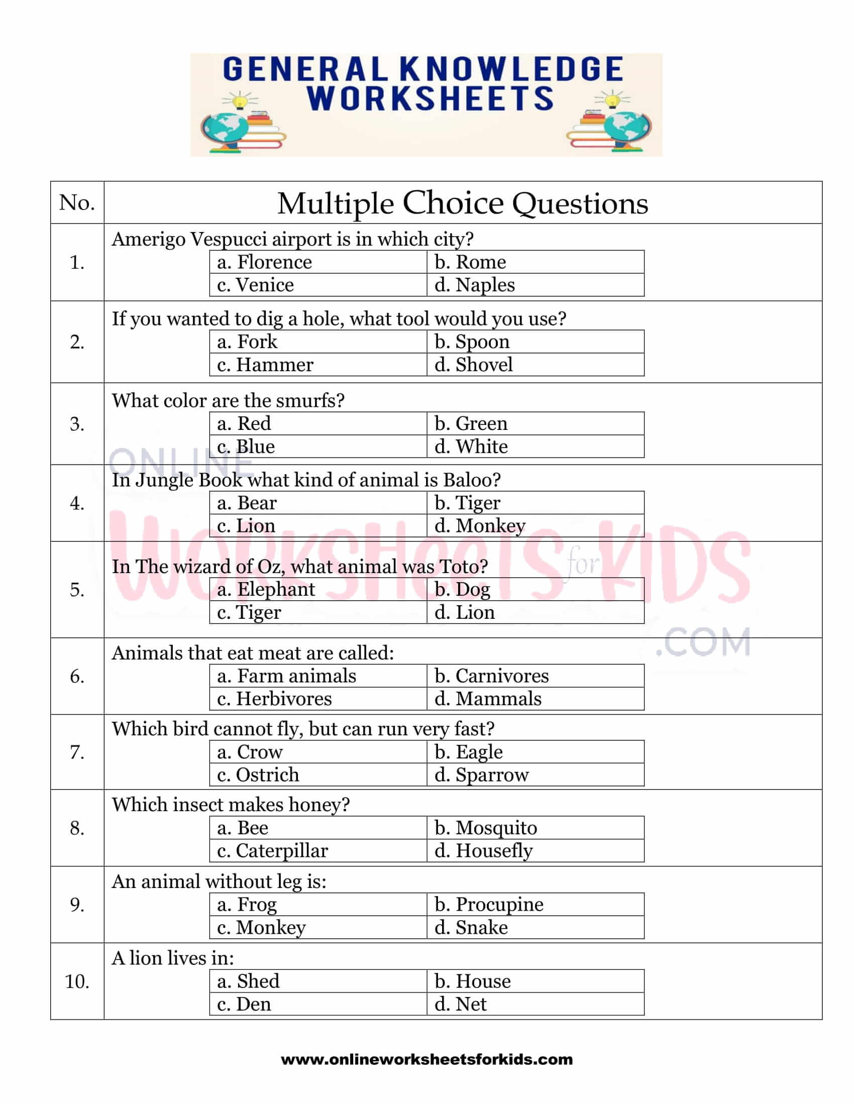 general knowledge worksheets for grade 1 5