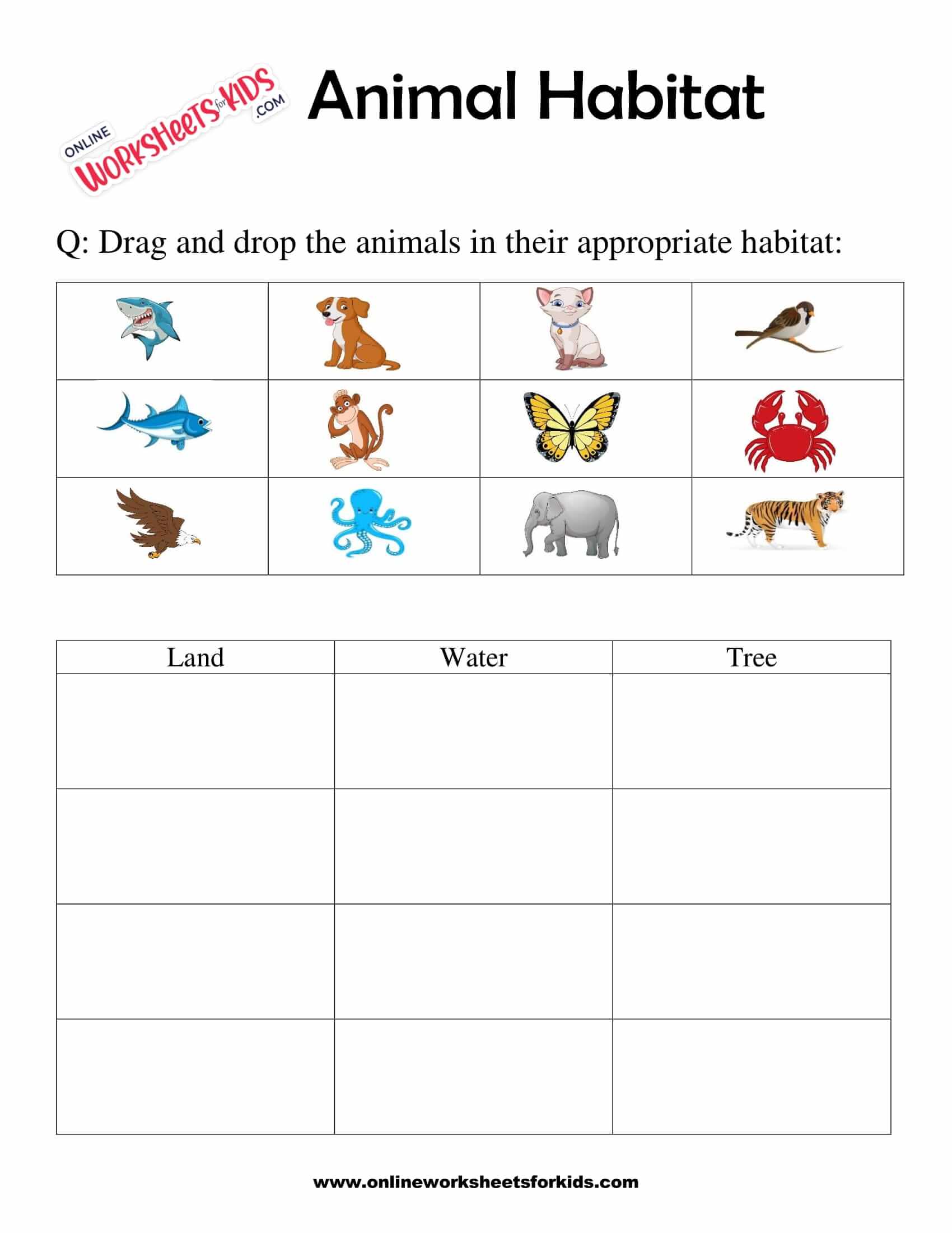 Animal Habitats Worksheets for Grade 18