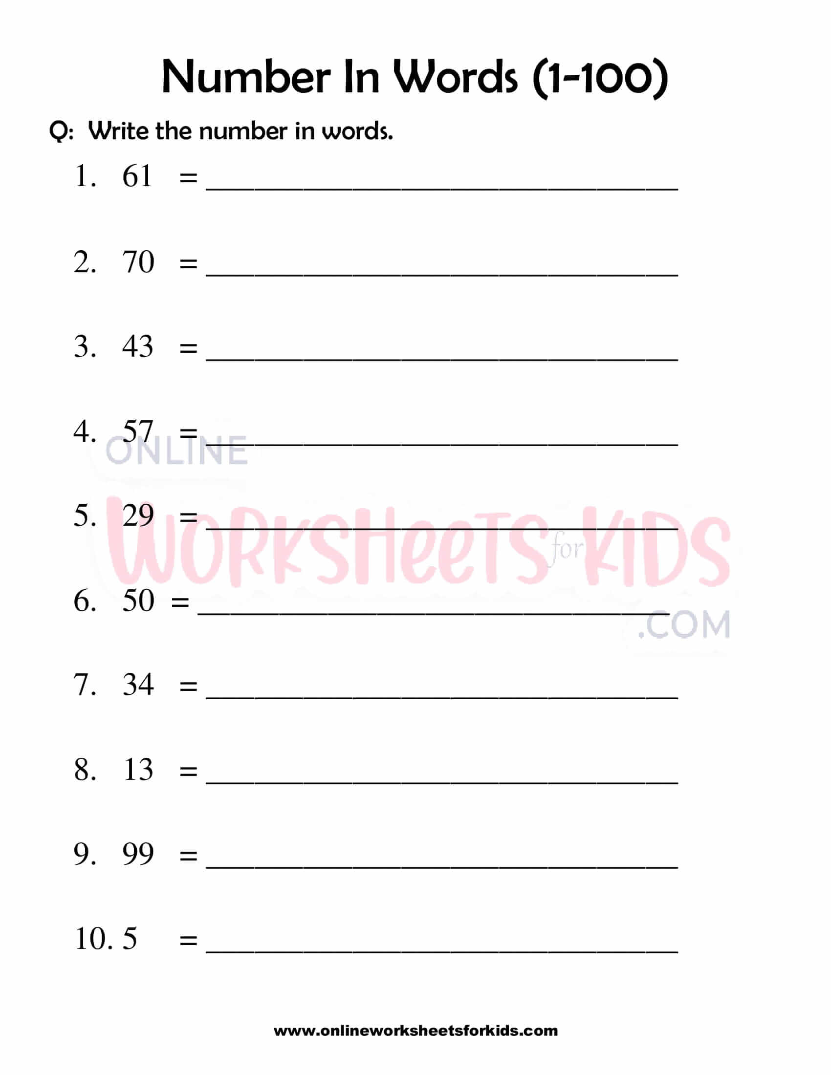 number words worksheet 1 100 for grade 1 9