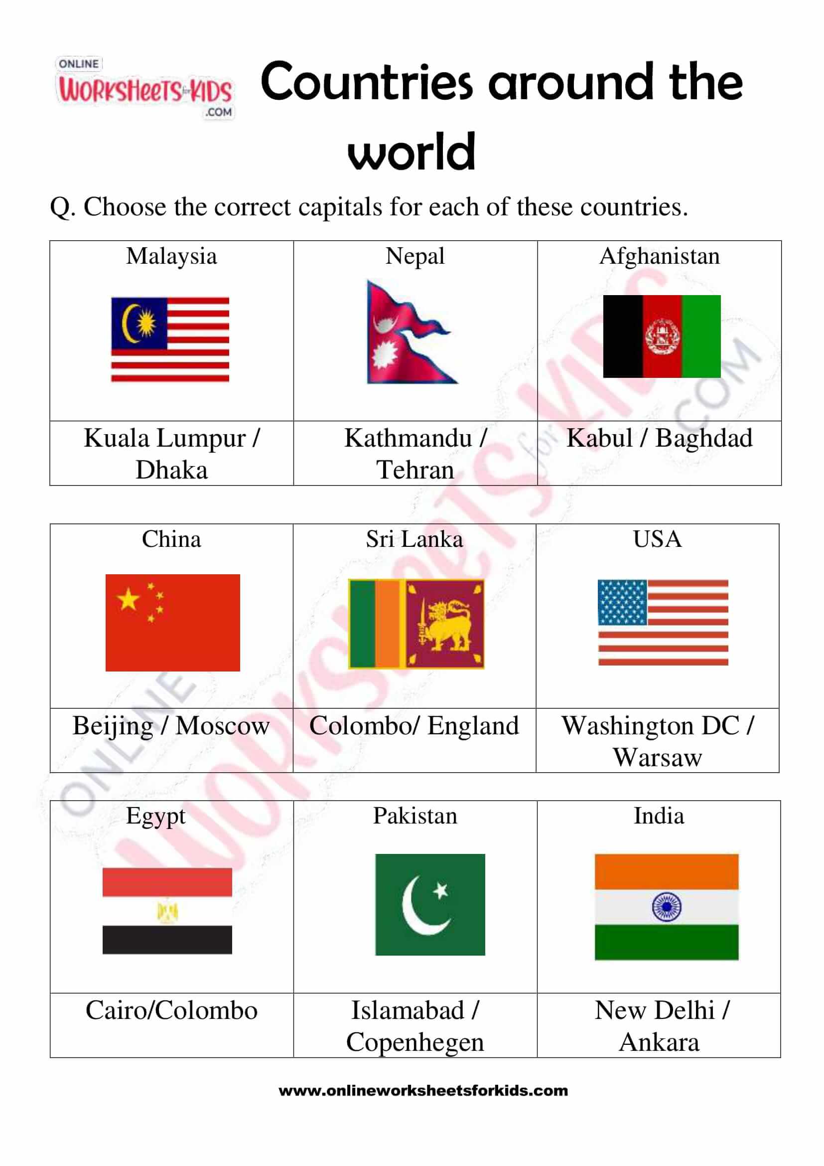 Printable Countries Around The World Worksheets For Grade 2