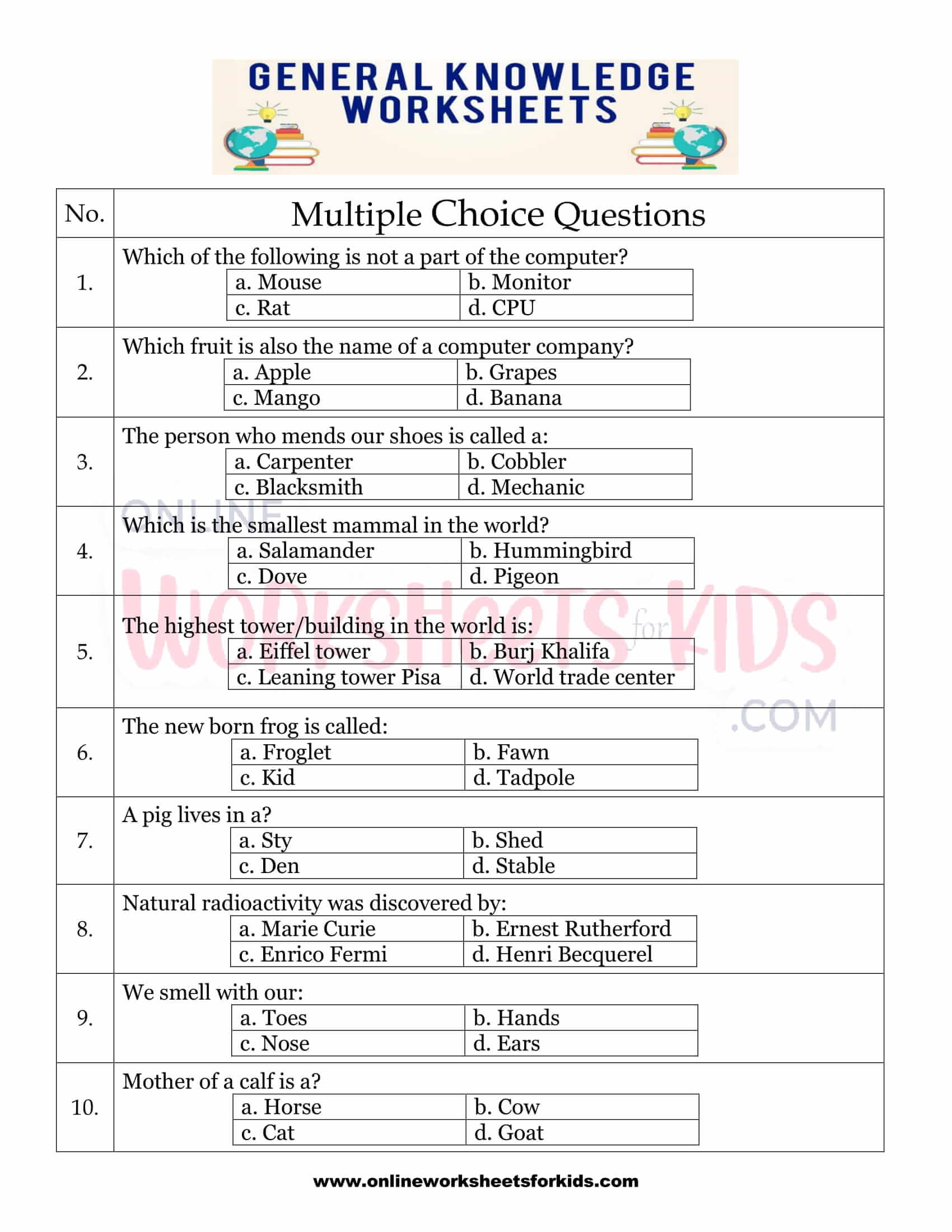 general knowledge worksheets for grade 1 1