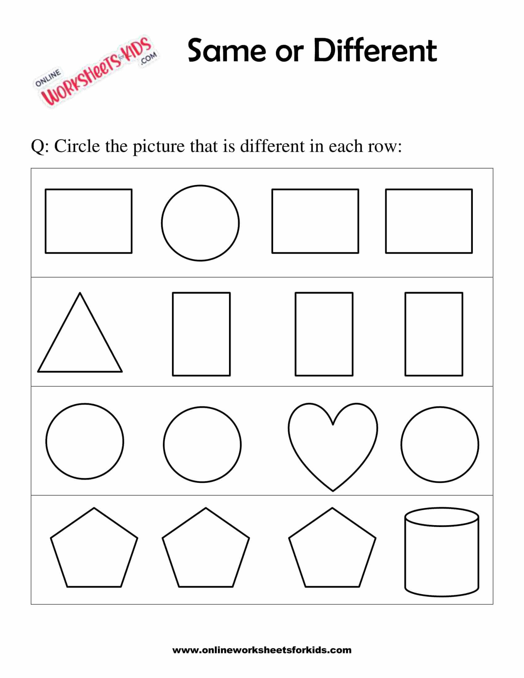 Same or Different Worksheets 1