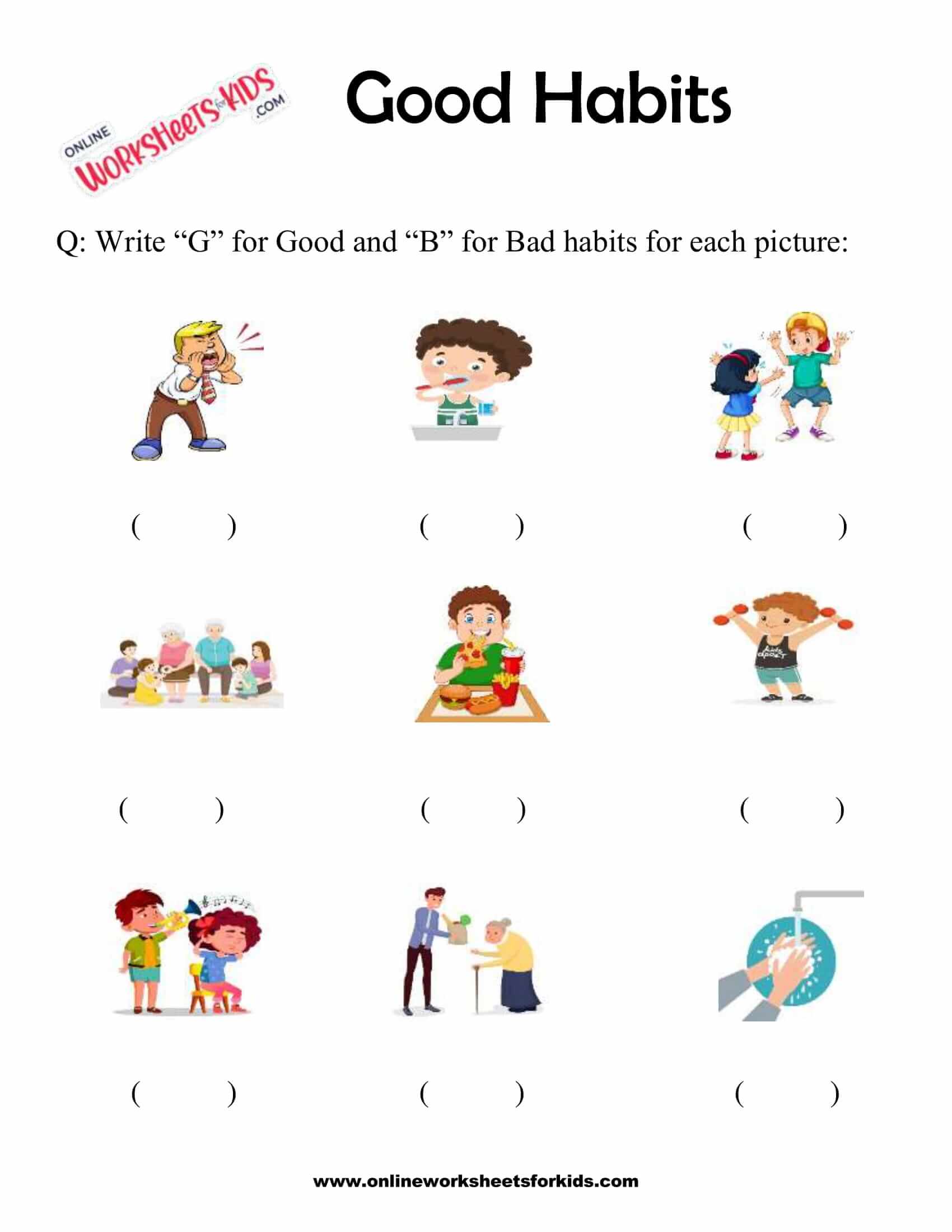 Good Habits Vs Bad Habits Worksheet For Grade 1 7