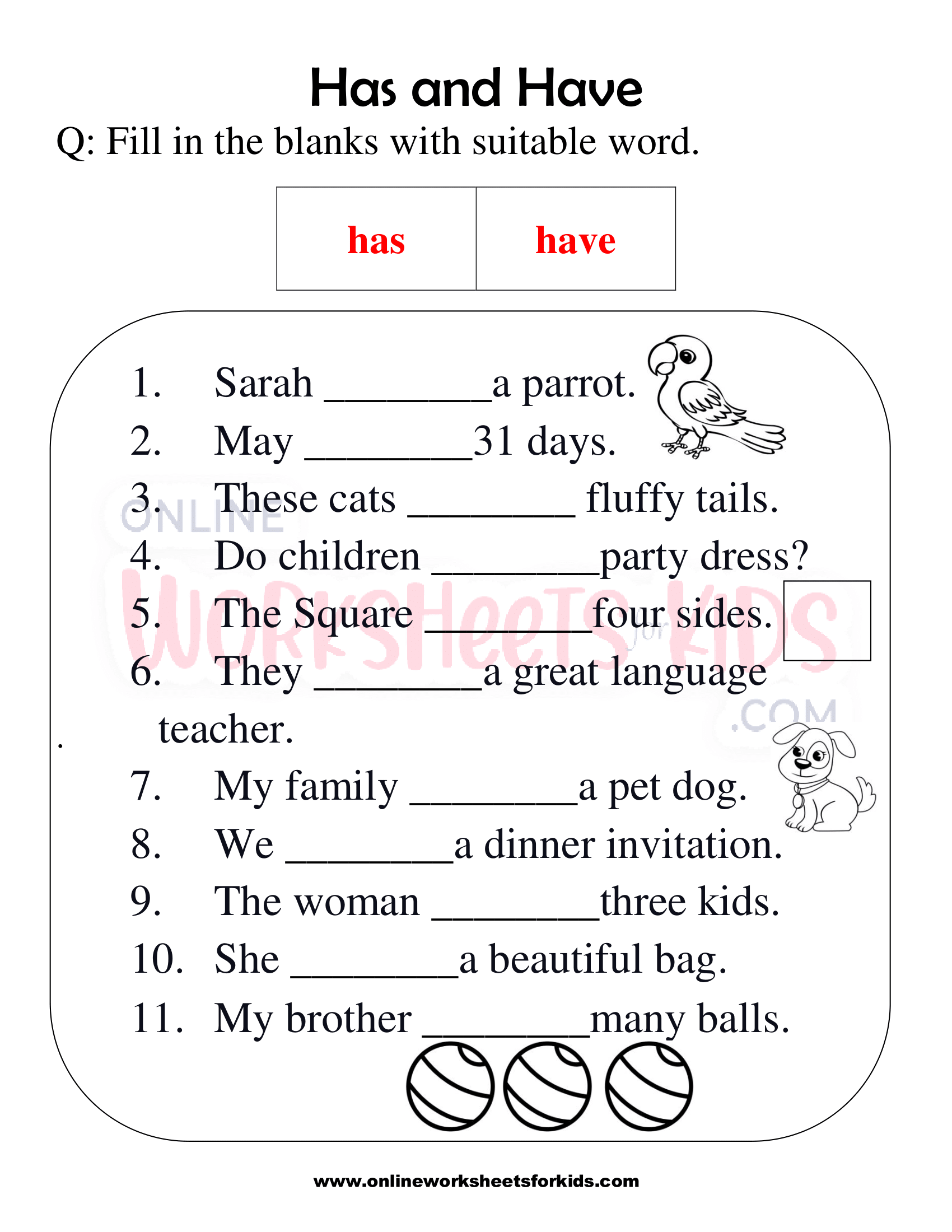 Has And Have Worksheets For Grade 1 8