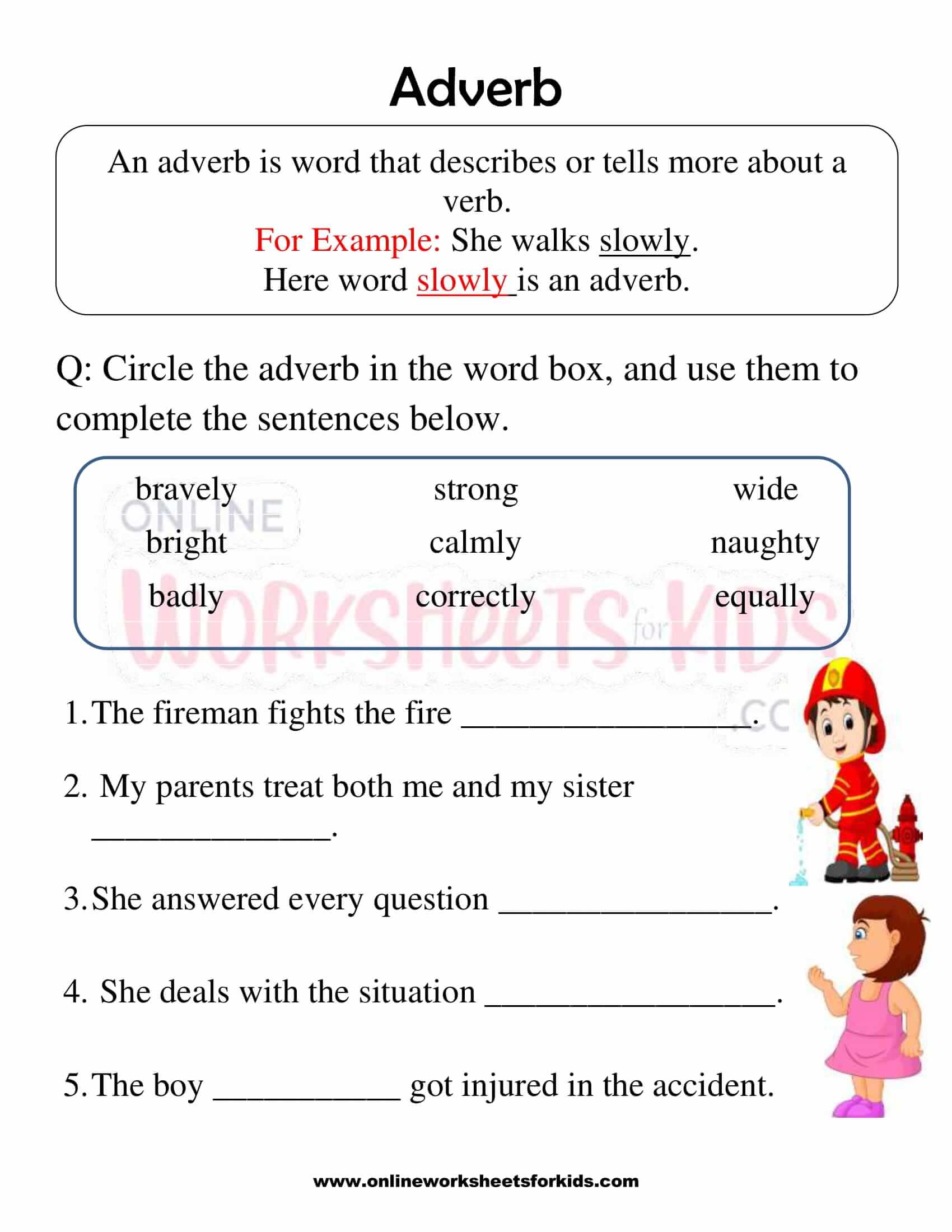Adverb Worksheet For Grade 1