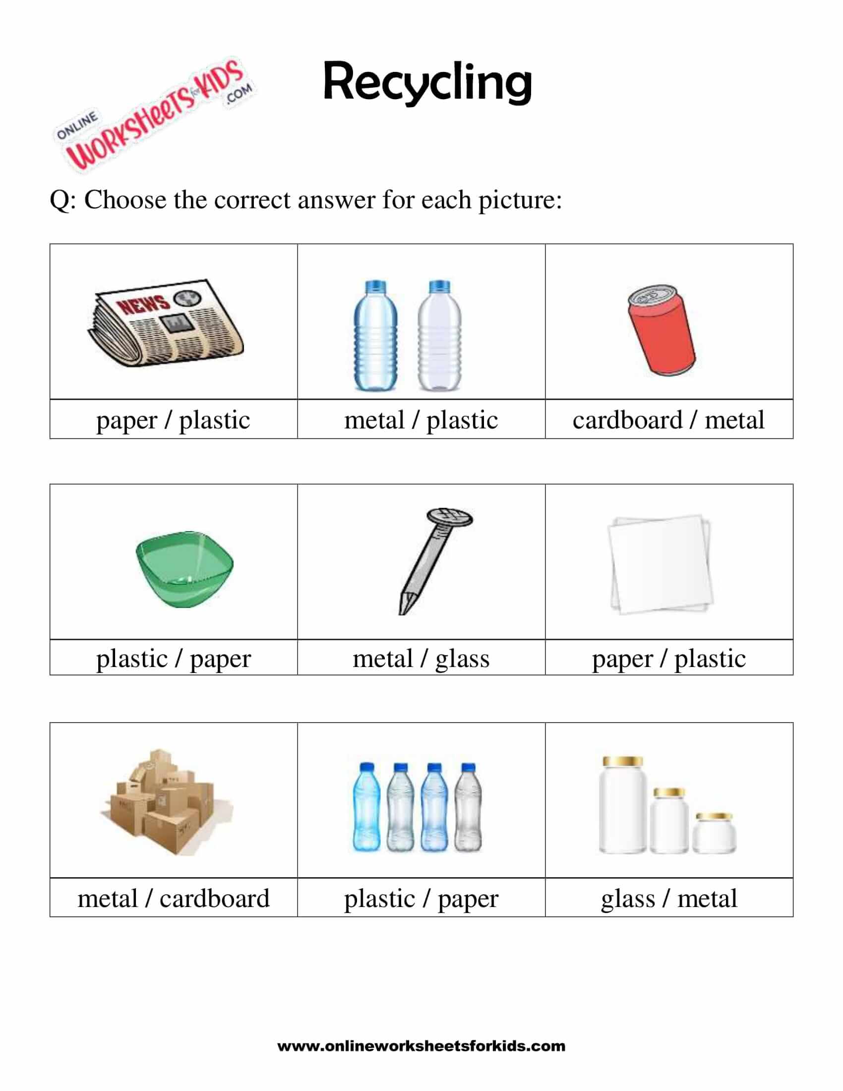 Reduce, Reuse, Recycle, Rethink Worksheet for kids