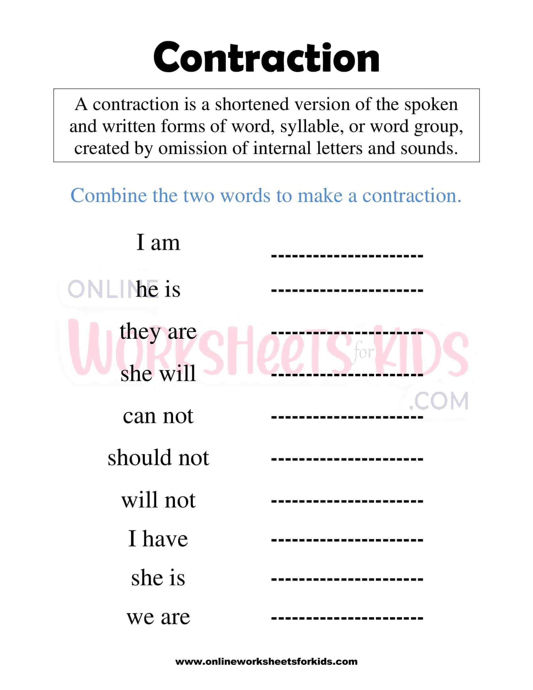 contractions worksheet 1st grade