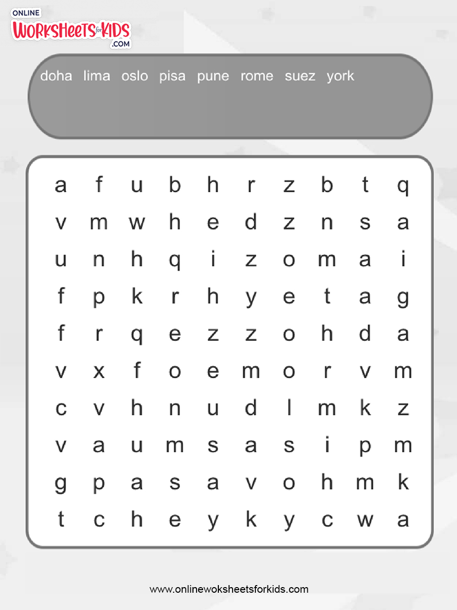 free city word searches worksheets and printable for kids