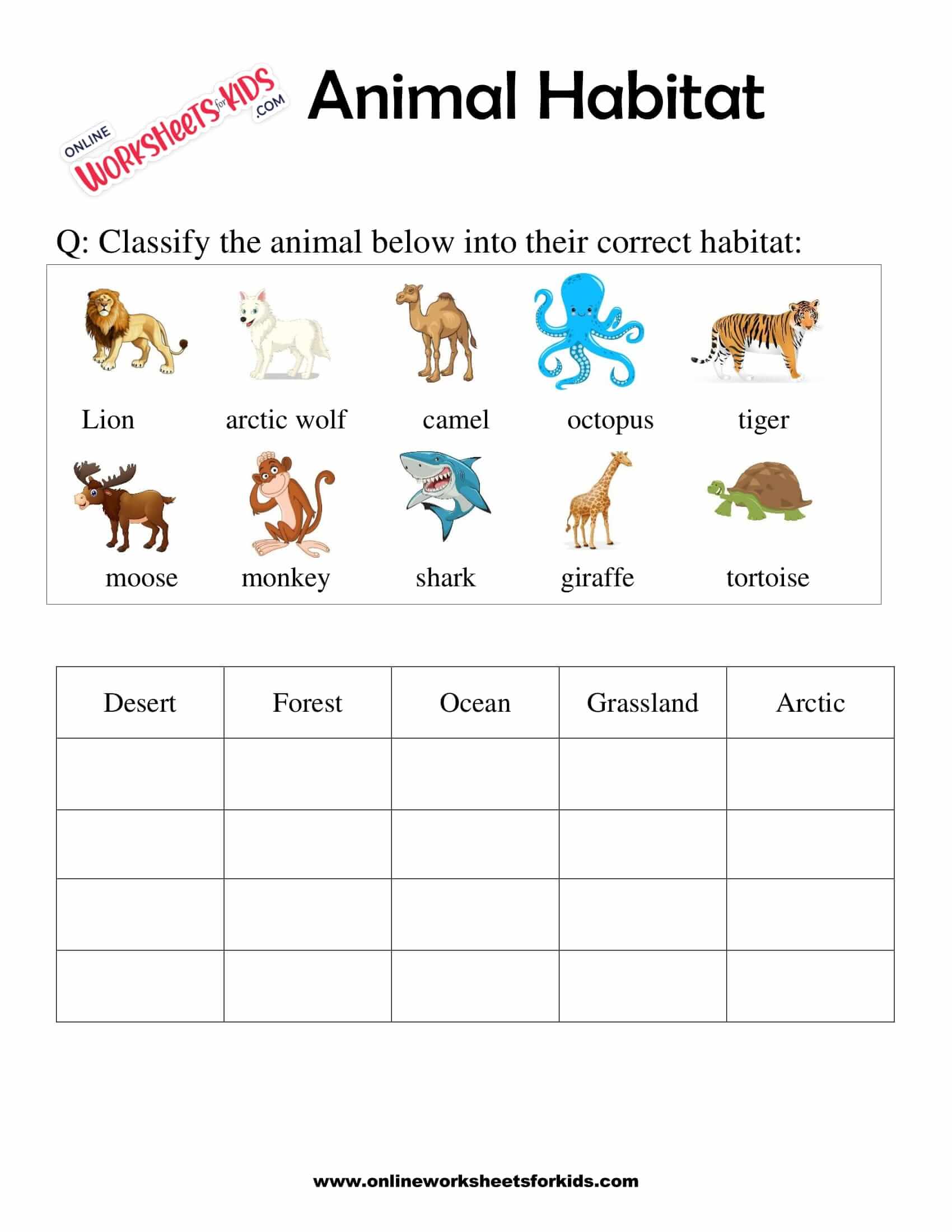 Free Animals Habitats Worksheets for Grade 1