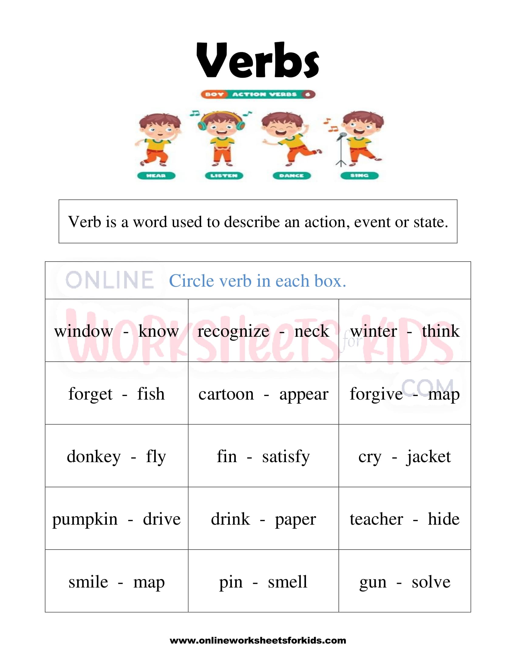 free printable verbs worksheets for grade 1