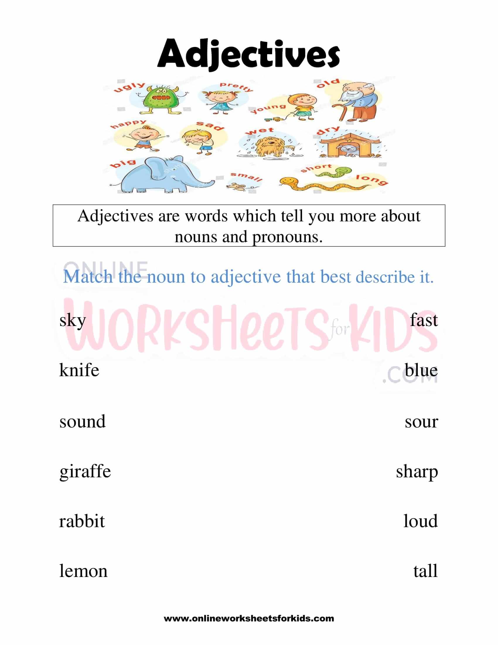 free printable adjectives worksheets for grade 1