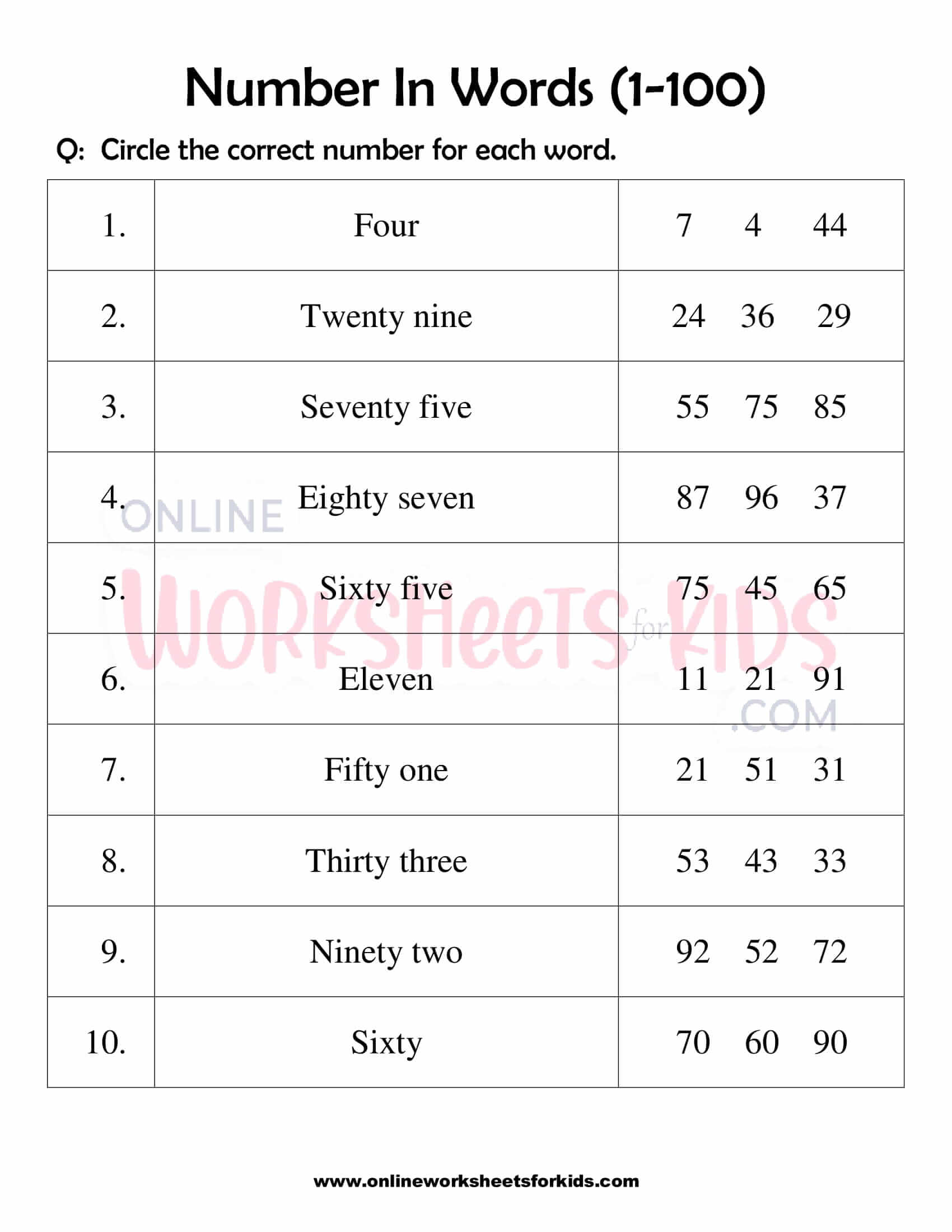 Numbers Worksheet For Grad