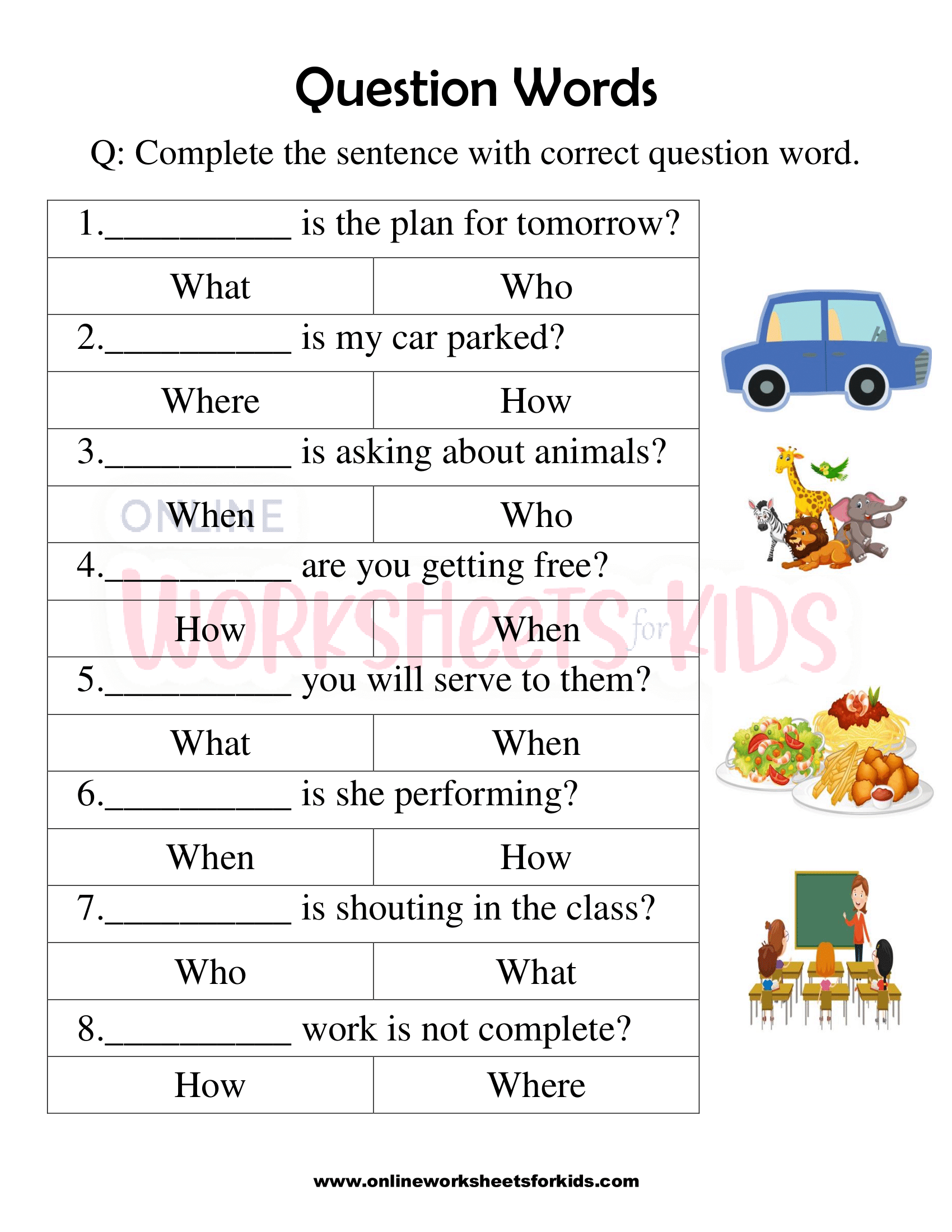 Question Words With Key English Esl Worksheets For