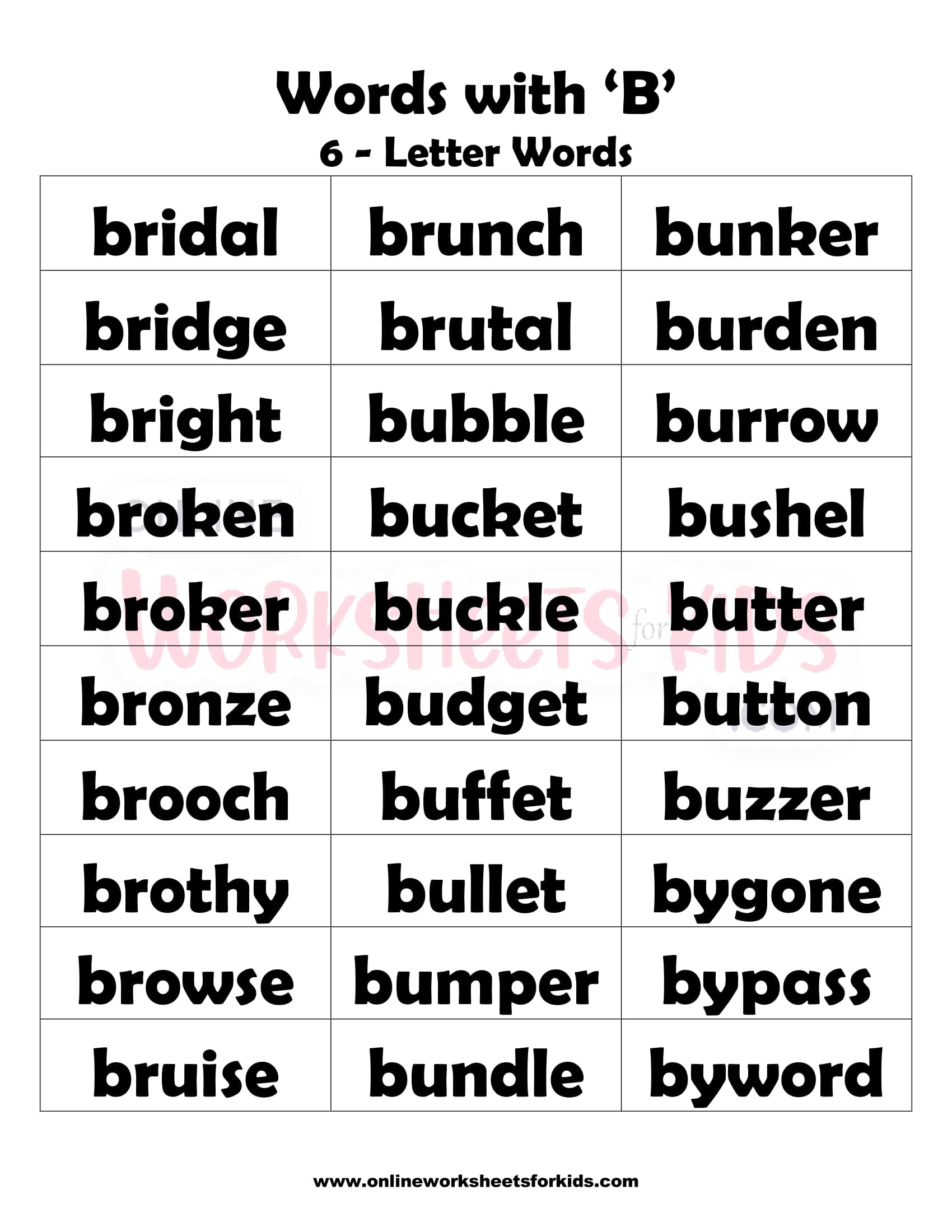 List of Words That Start With Letter 'B' For Children