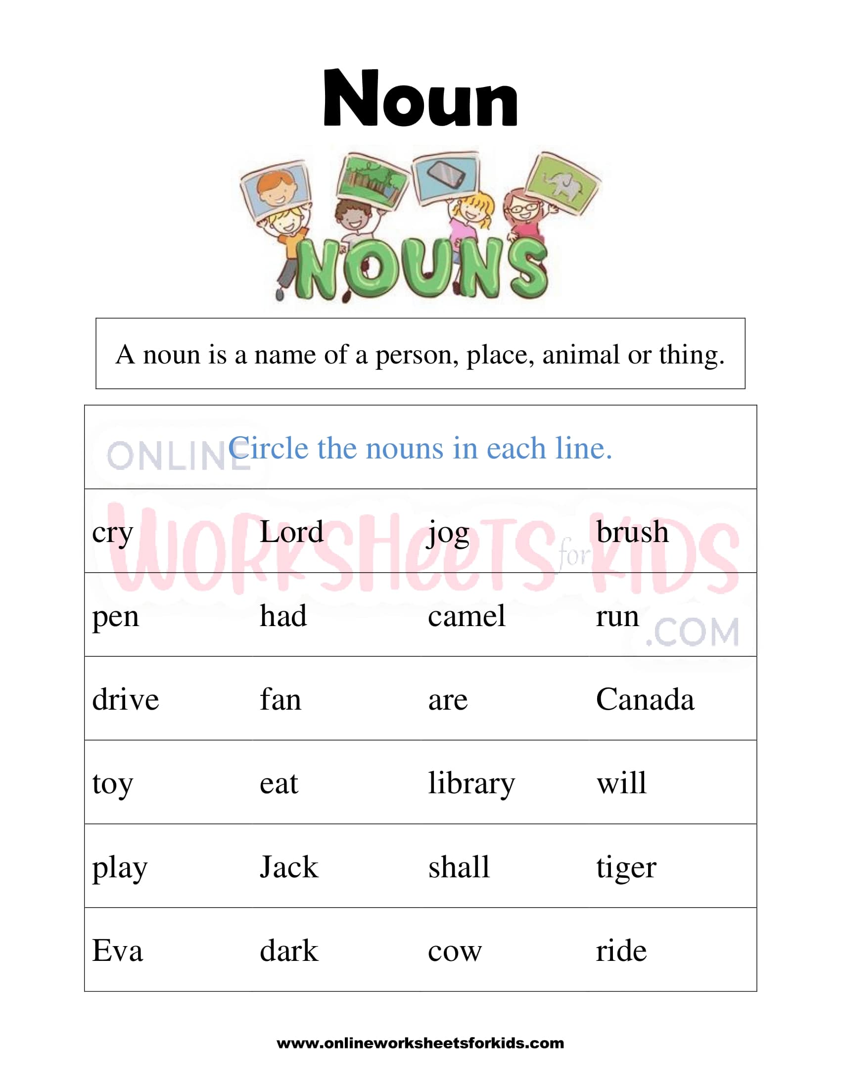 Free Printable Noun Worksheets For Grade 1