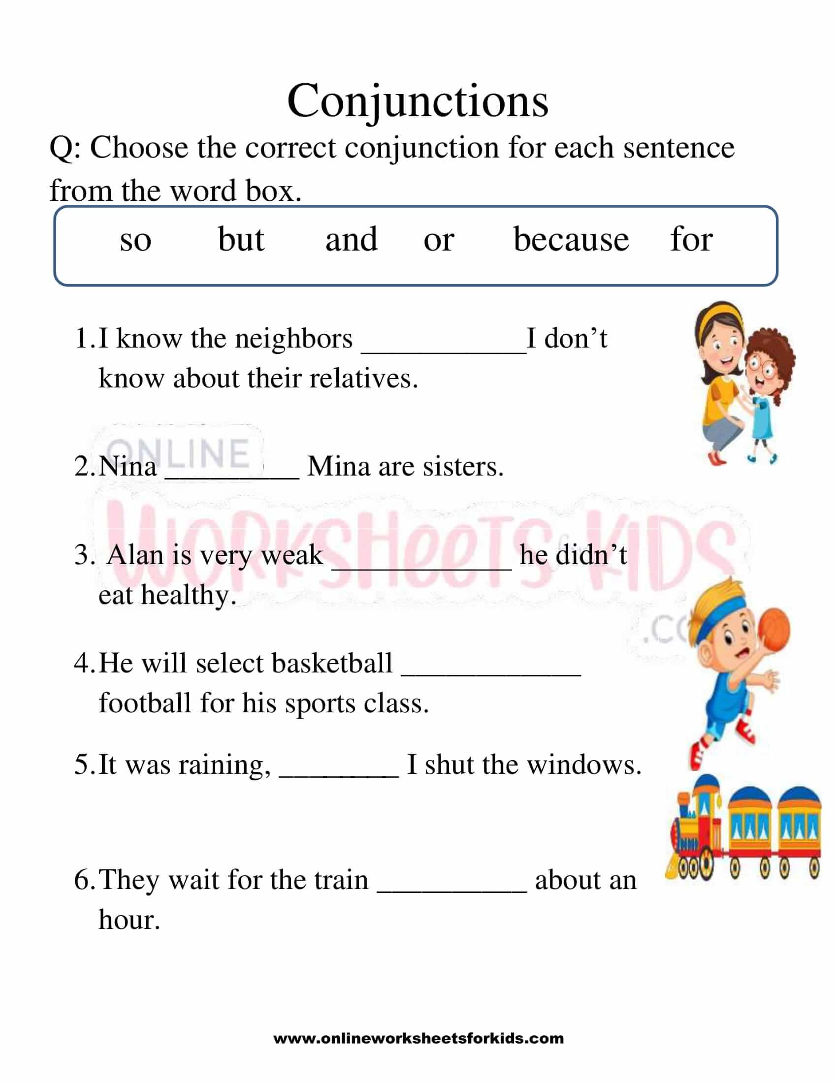 Conjunction Worksheets For 1st Grade