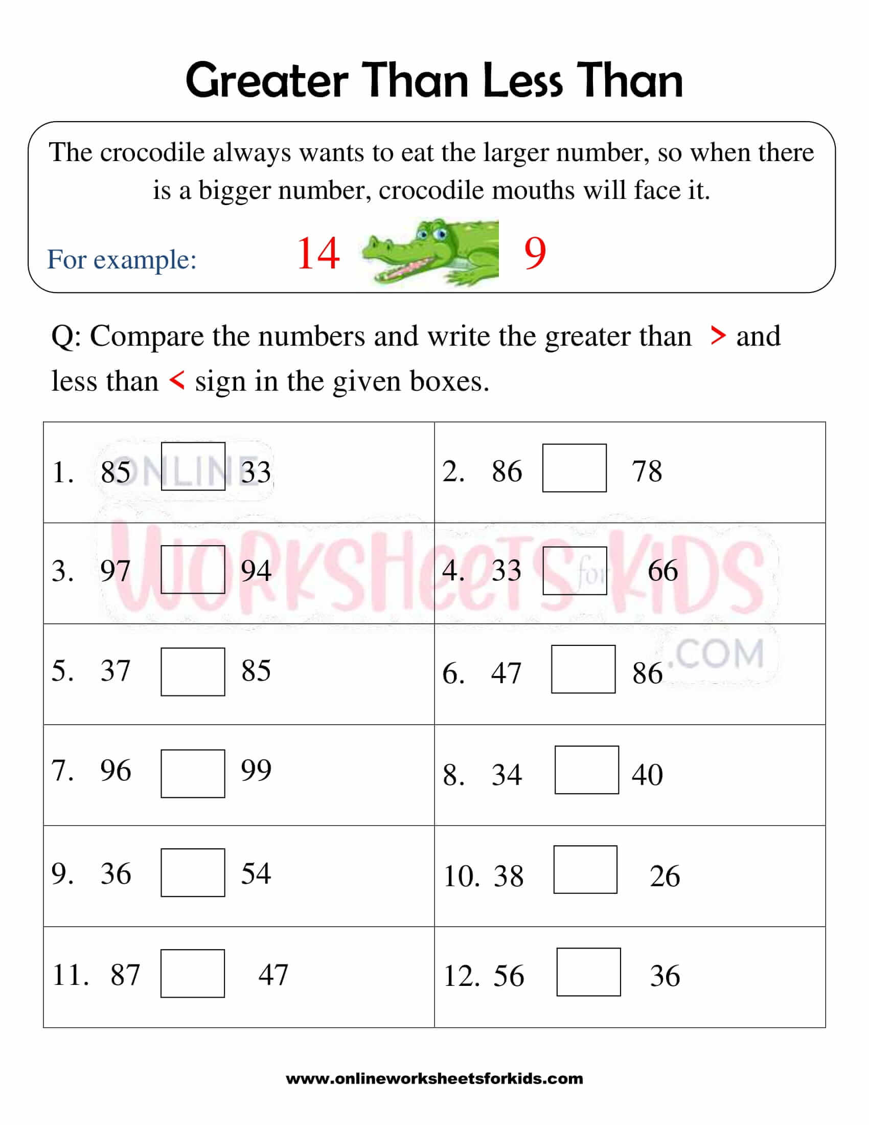 greater than less than worksheets first grade 5