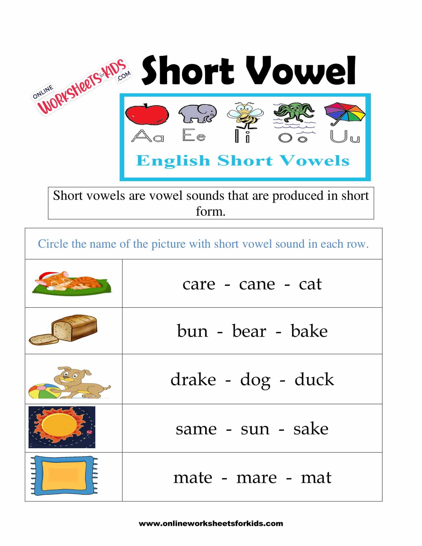 Short Vowel Worksheets 3