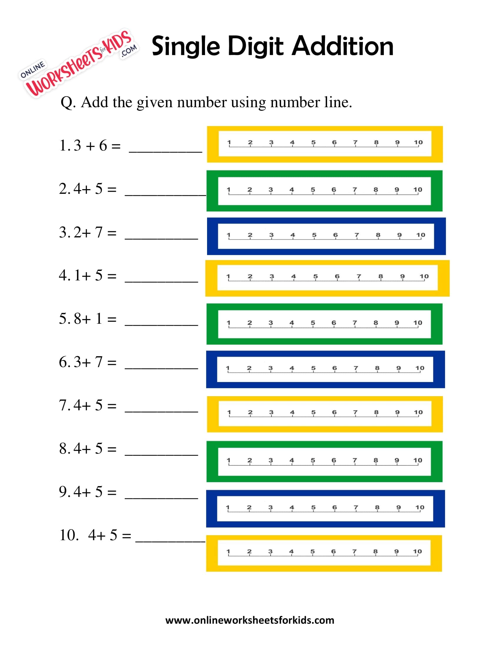 single digit addition worksheets for first grade 3