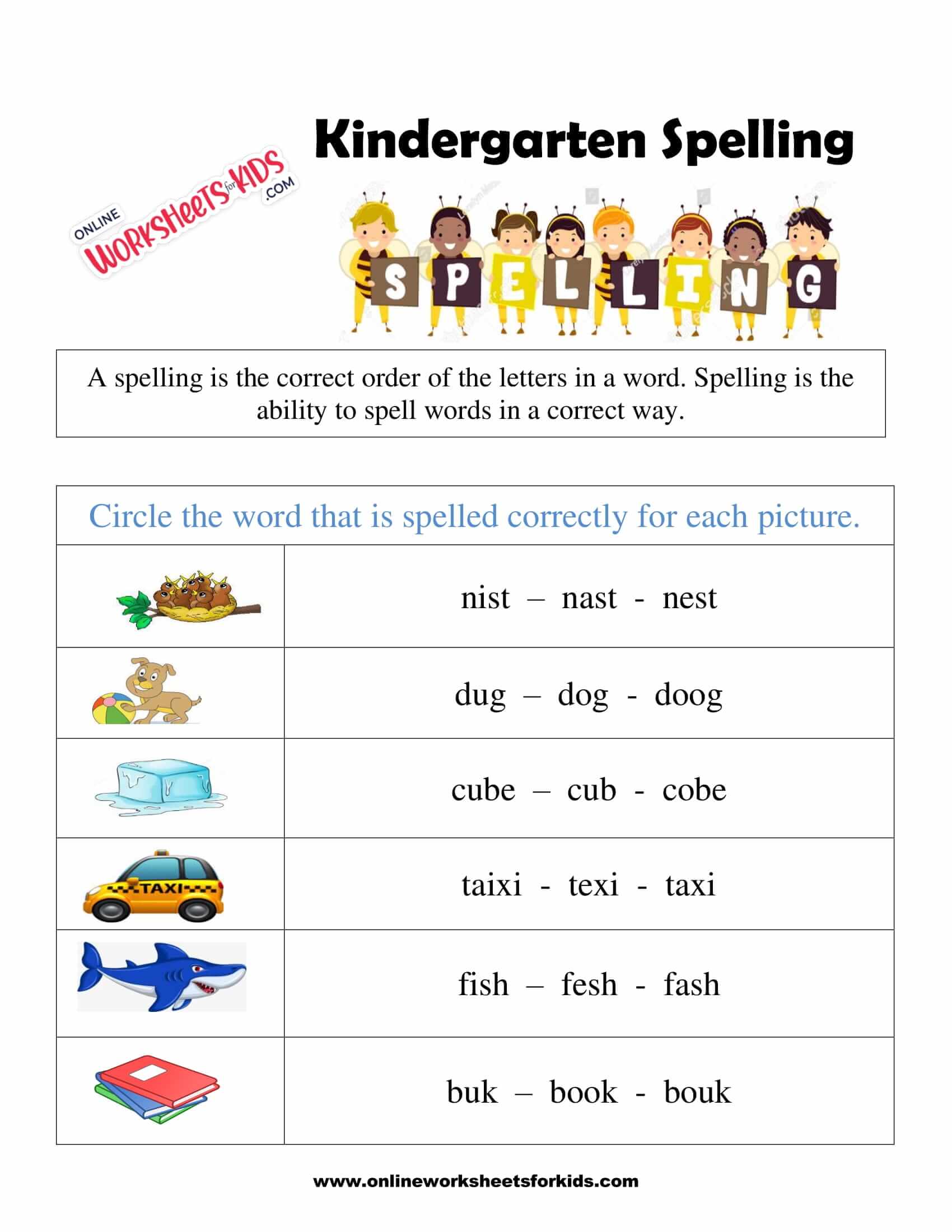 kindergarten spelling worksheets 6