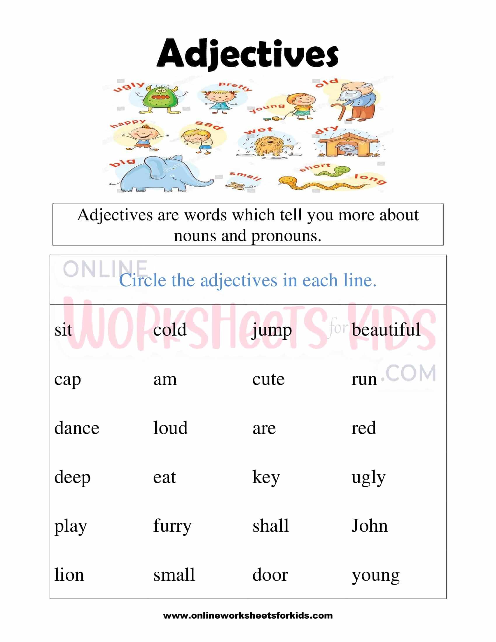 Adjectives Worksheets for grade 17