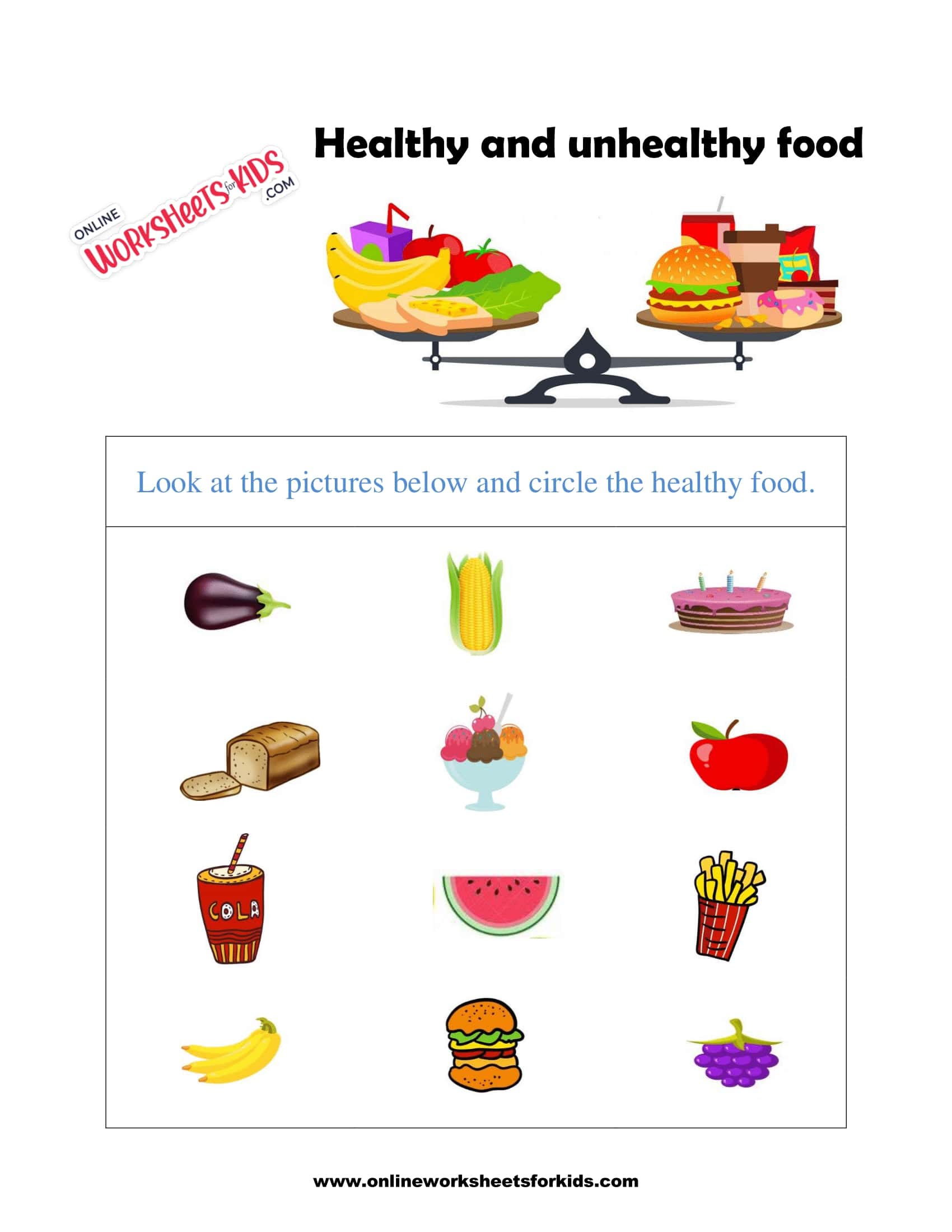 free healthy and unhealthy food worksheets