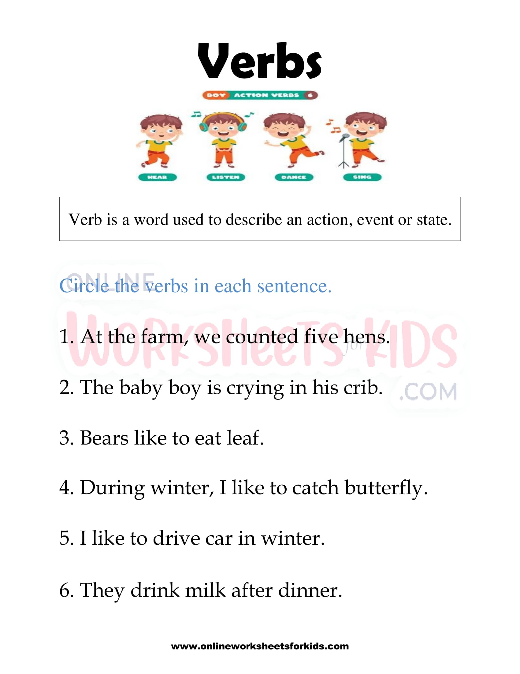 Free Printable Verbs Worksheets For Grade 1