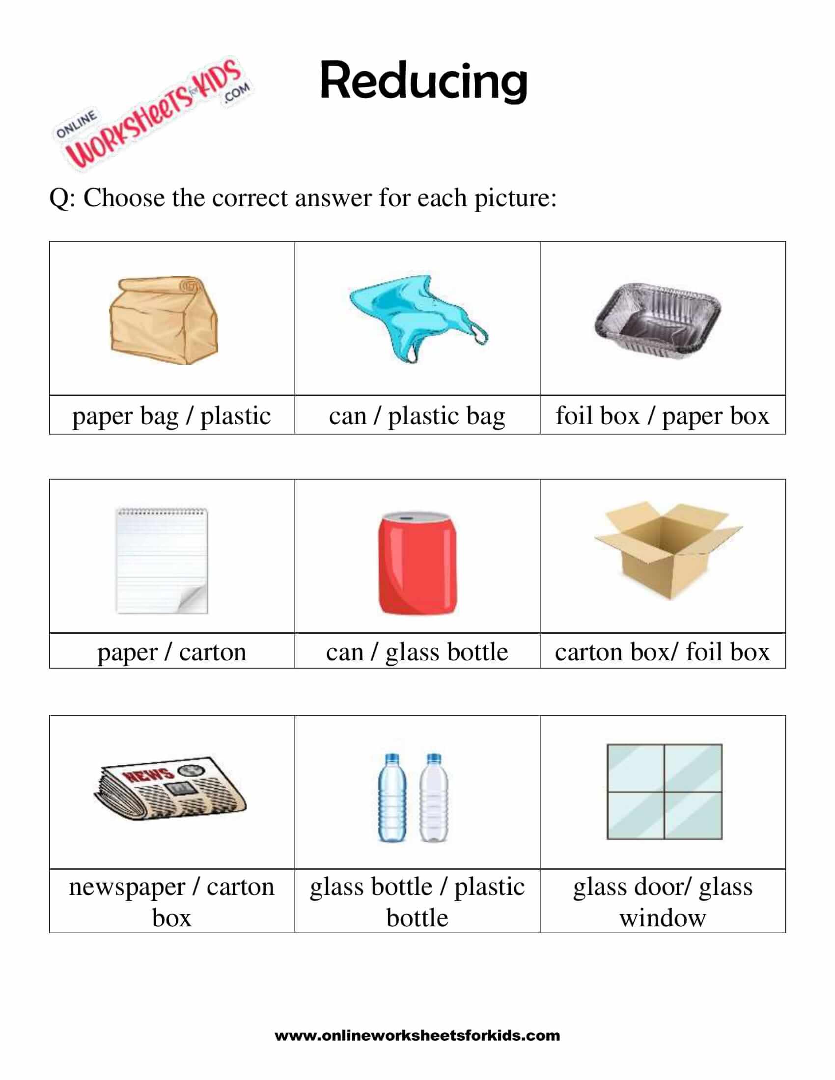 Free Reduce Reuse Recycle Worksheets For Grade 1