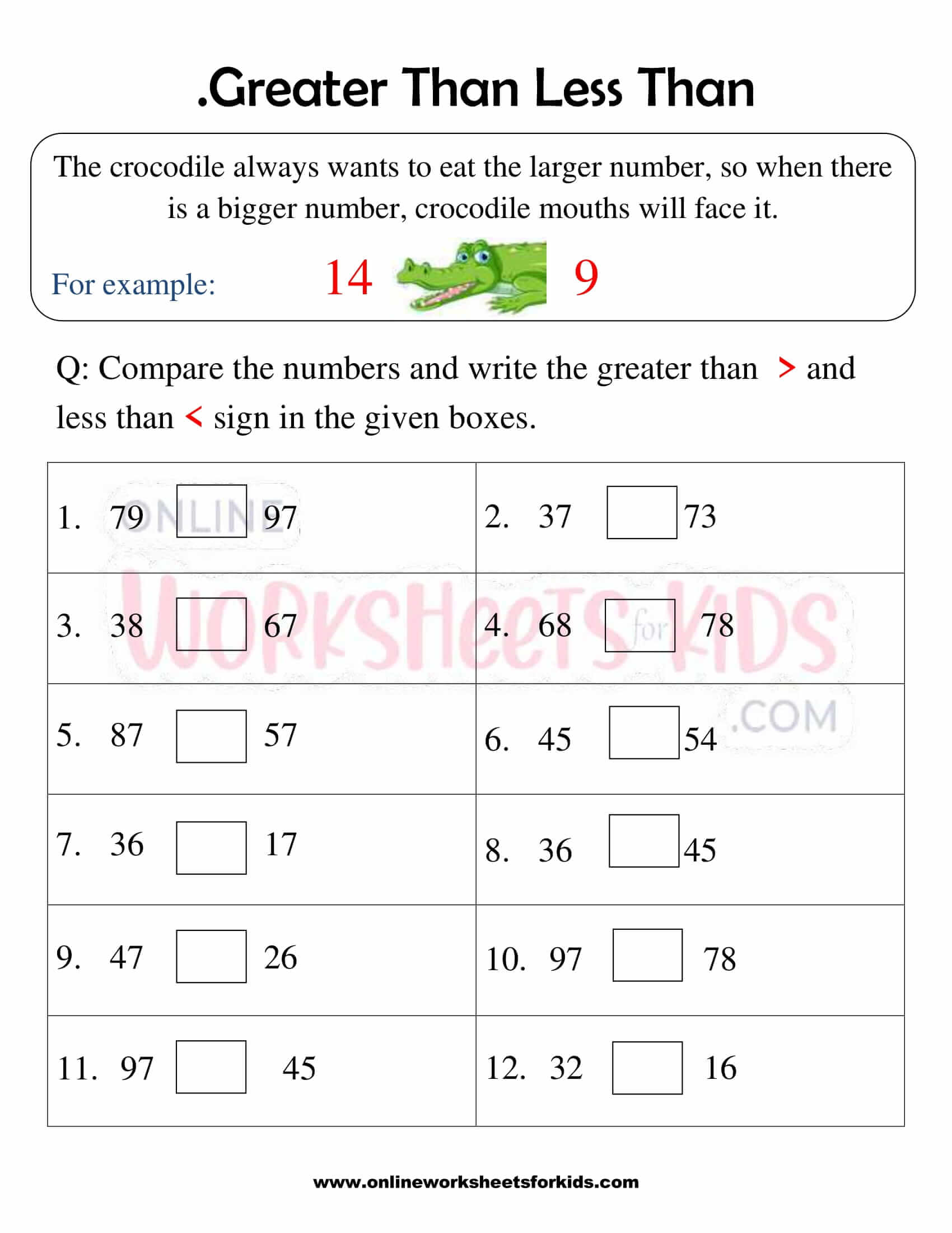 Greater Than Less Than Worksheets First Grade 7