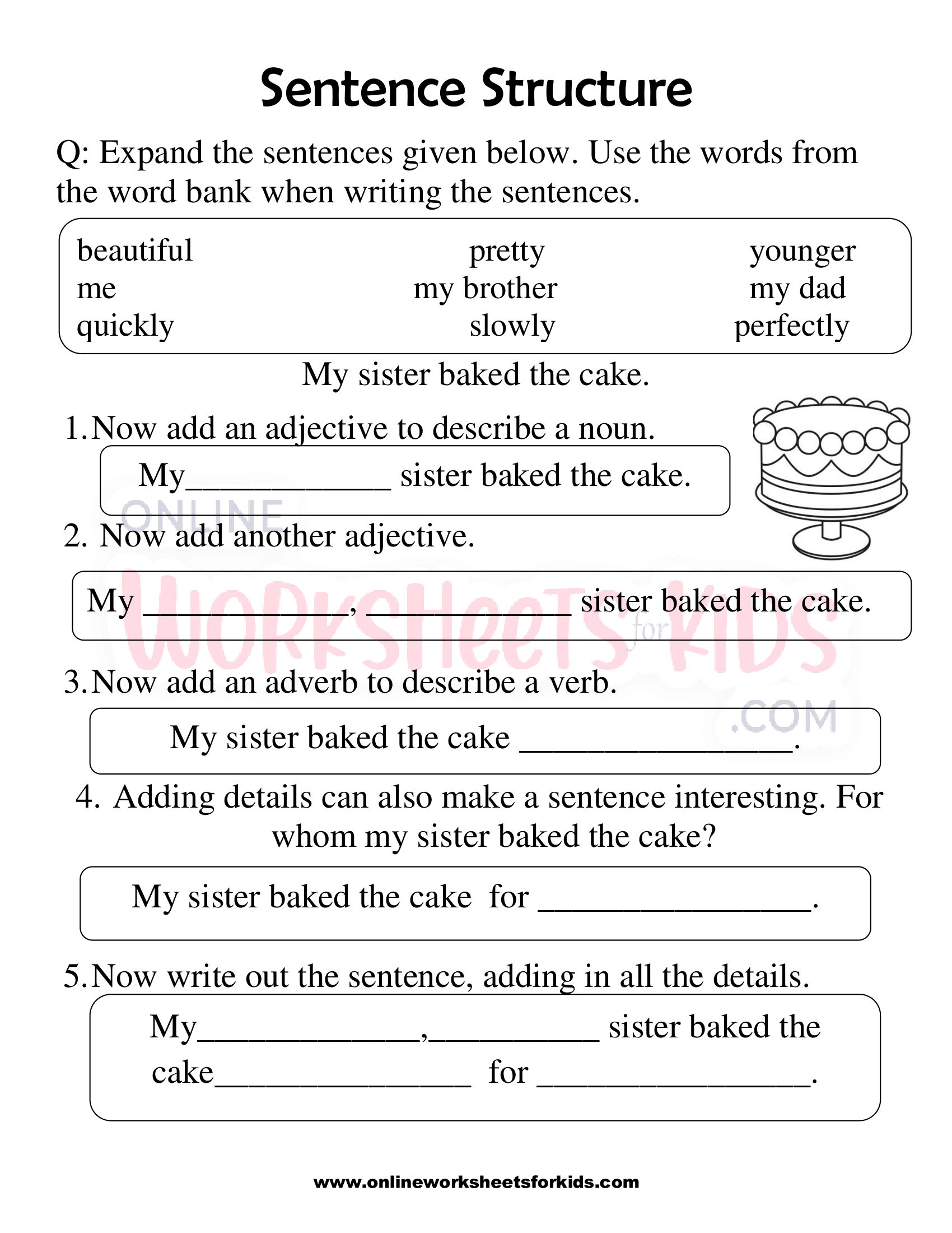 Sentence Structure Worksheets First Grade