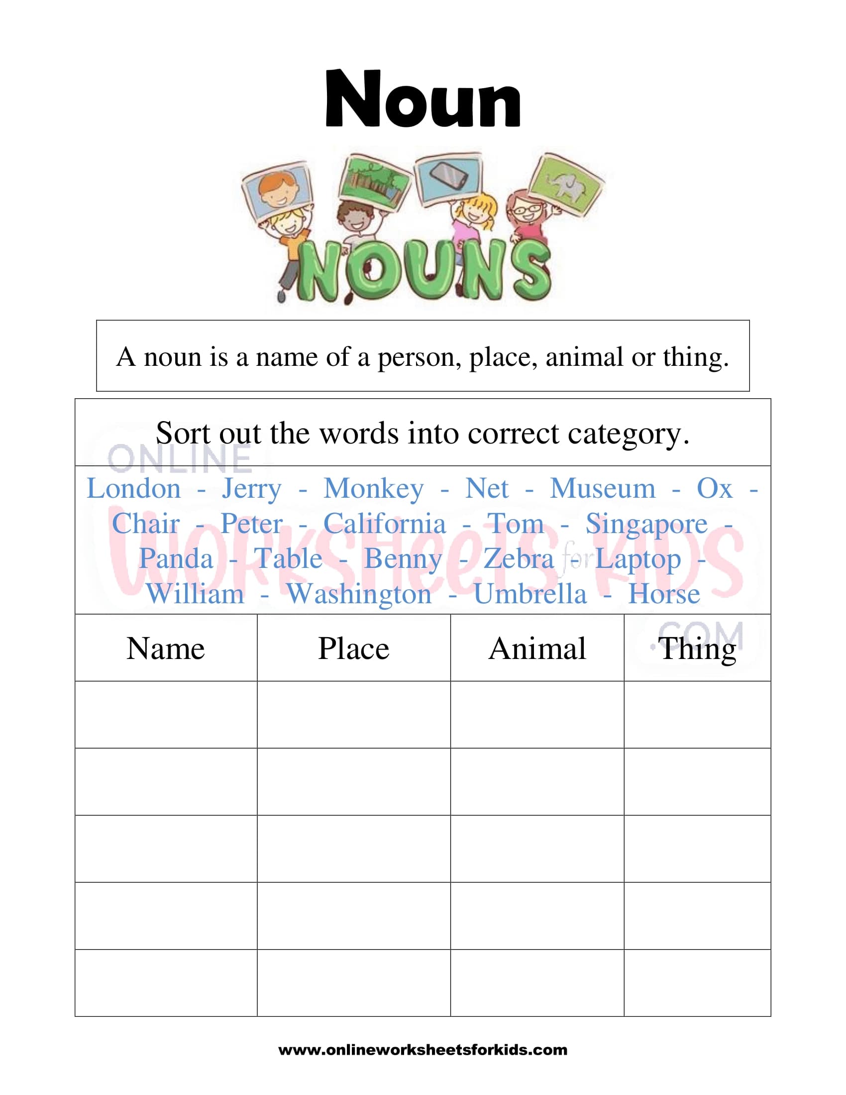 noun worksheets for grade 1 2