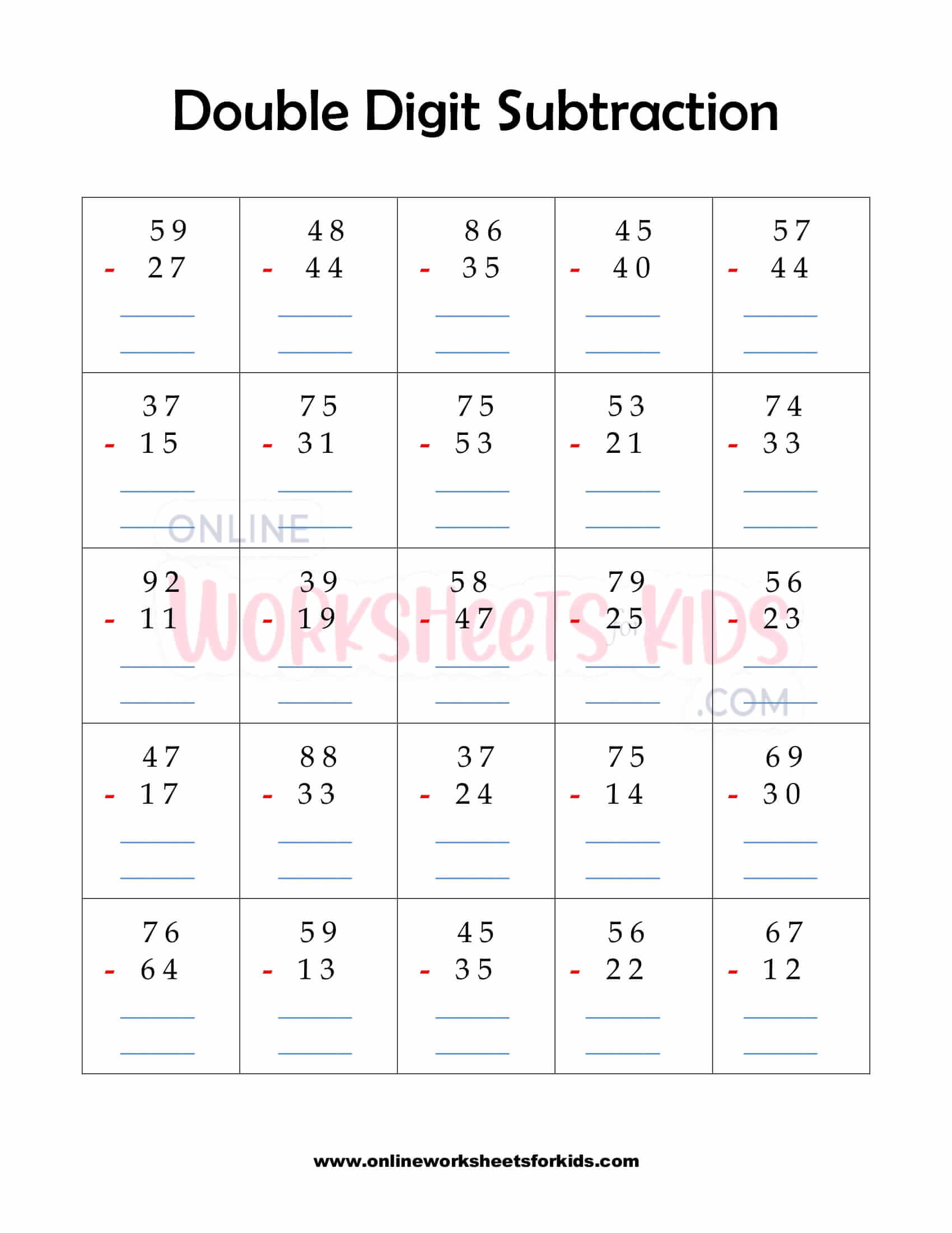 double digit subtraction no regrouping 2