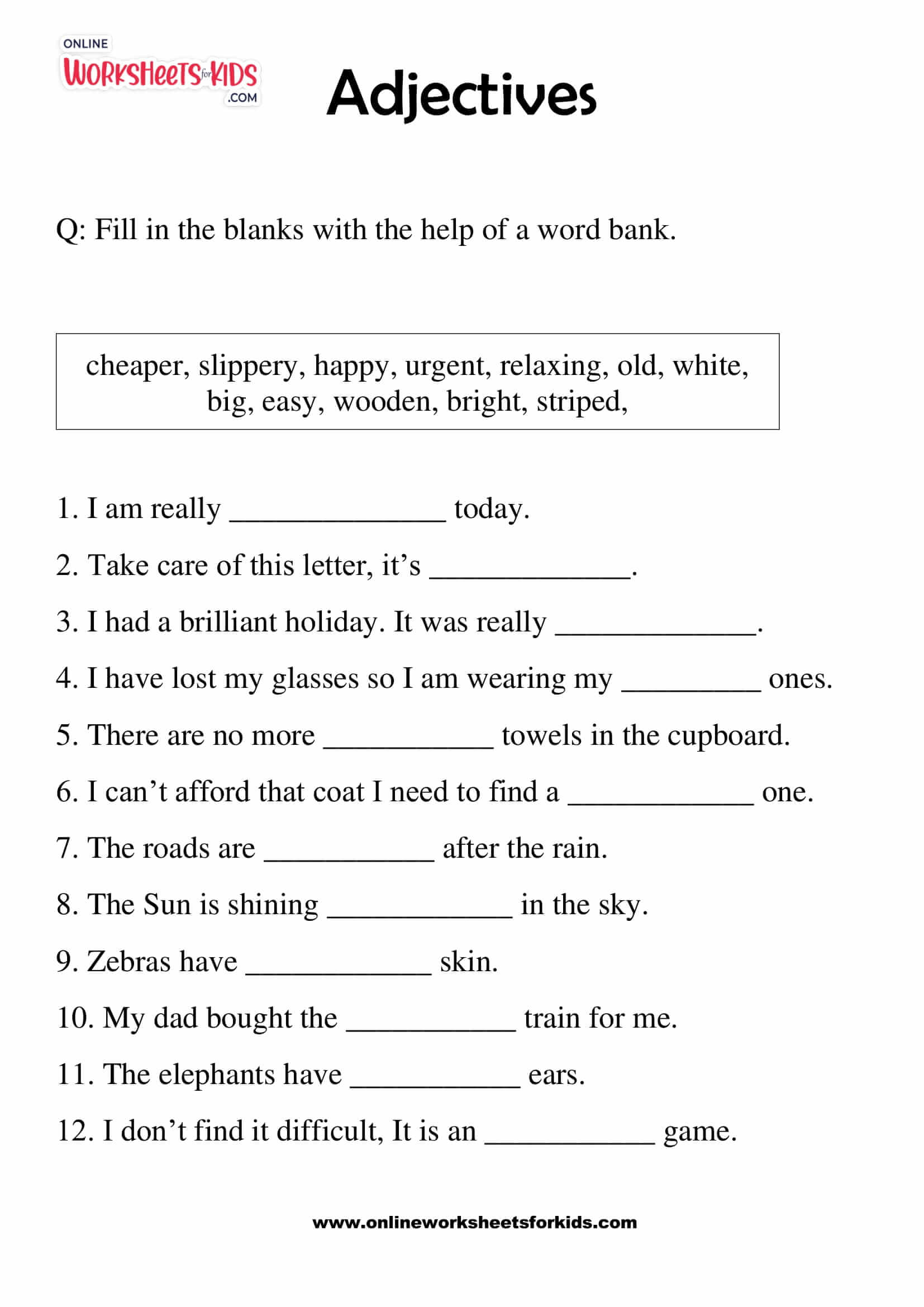 adjectives worksheets for grade 4